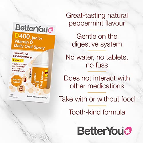BetterYou D400 Junior Vitamin D Oral Spray for Kids - 100 Doses | Supports Immune System & Bone Health | Easy-to-Use Daily Supplement for Children's Wellness