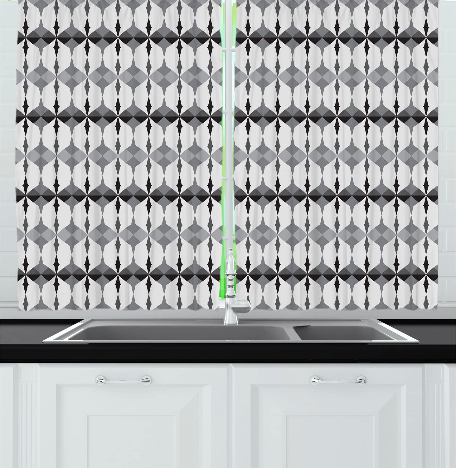 Ambesonne Grey Long Kitchen Curtains - Nordic Triangle Pattern Drapes with Rod Pocket, 55