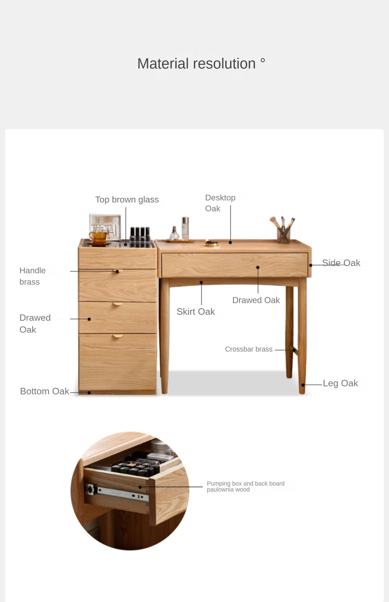 Stylish Oak Solid Wood Nordic Dressing Table - Modern Vanity Desk for Bedroom & Makeup Area | Perfect for Home Decor & Beauty Routine