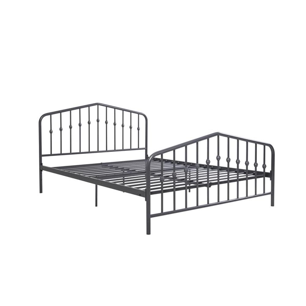 Pemberly Row Contemporary Full Size Adjustable Metal Bed Frame in Gray - Modern Sturdy Platform Bed for Small Spaces & Guest Rooms