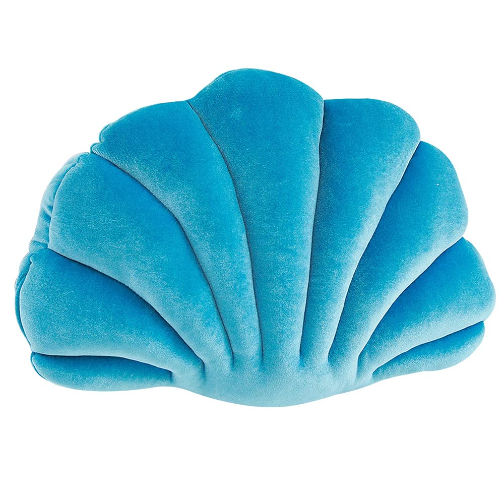 Velvet Seashell Decorative Throw Pillow - Blue Small (12.8x10 inches) for Bed, Couch & Home Office - Soft Shell-Shaped Accent Pillow for Coastal, Beach House & Nautical Decor