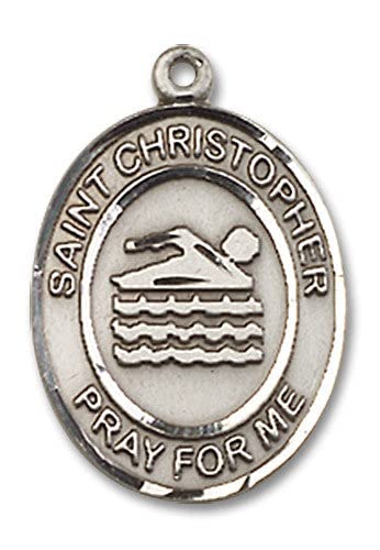 Sterling Silver St. Christopher Medal Necklace for Swimmers - Waterproof Religious Pendant for Swimming, Diving & Water Sports Protection