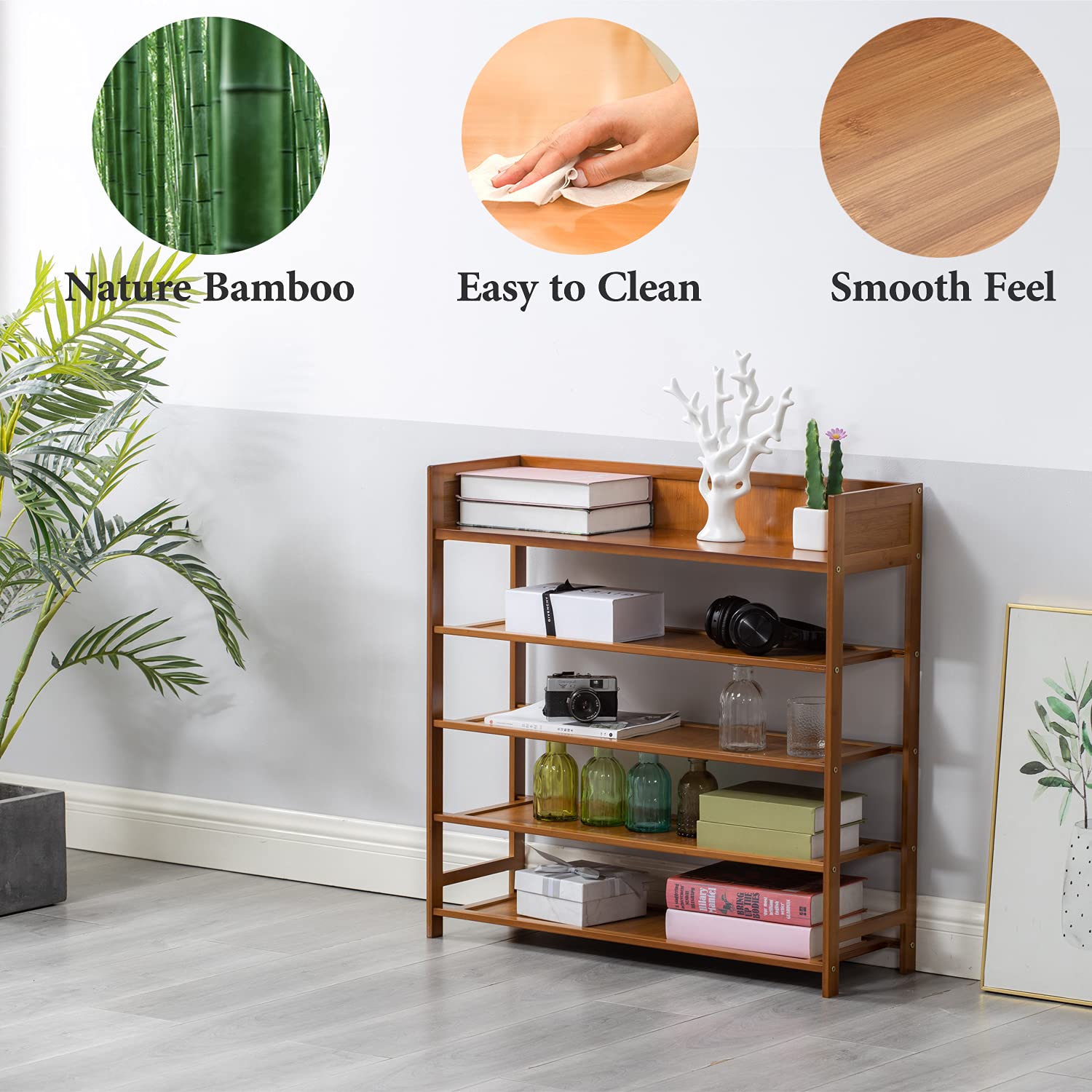 5-Tier Bamboo Shoe Rack Organizer - Space Saving Shoe Storage Shelf for Entryway, Closet & Bedroom - Sturdy Brown Shoe Shelf for Sneakers, Boots & Sandals - Perfect for Small Spaces & Home Organization