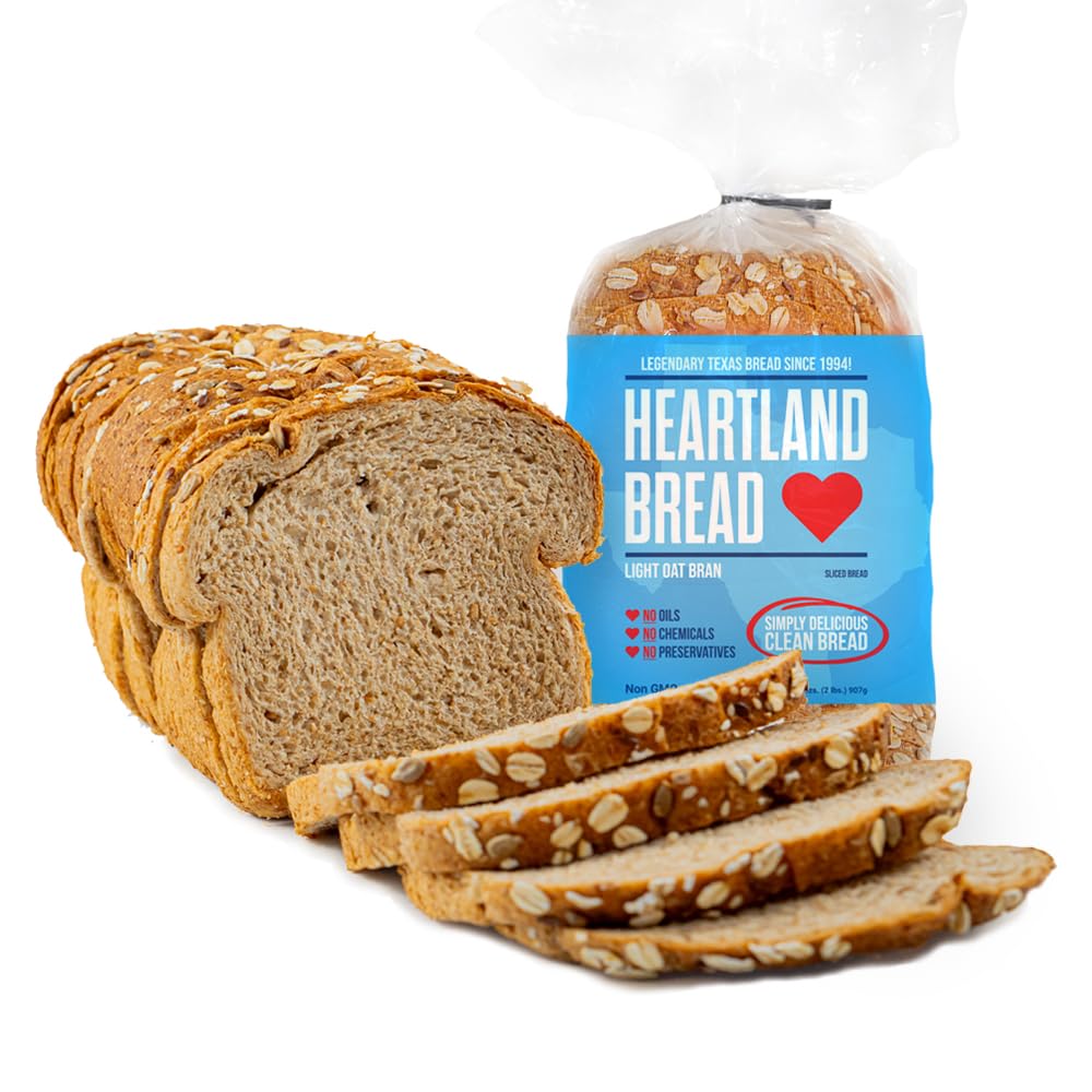 Organic Lite Oat Bran Bread Sliced - Heartland Bread | No Fats, Oils, Chemicals or Preservatives | 100% Natural Homemade Taste | 32oz Loaf | Perfect for Healthy Breakfast, Sandwiches & Low-Carb Diets