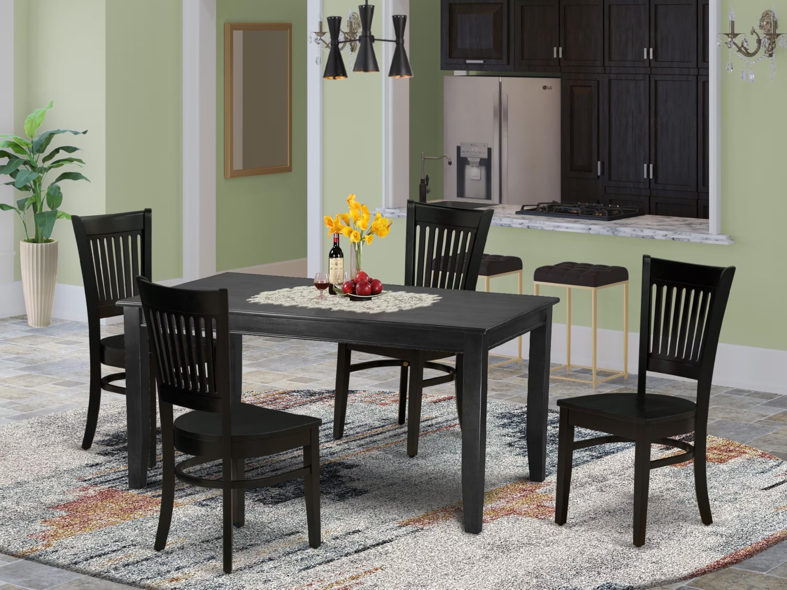 East West Furniture DUVA5-BLK-W 5-Piece Black Dining Room Set with 36x60 Inch Rectangle Table & 4 Chairs - Perfect for Small Kitchens & Compact Dining Spaces