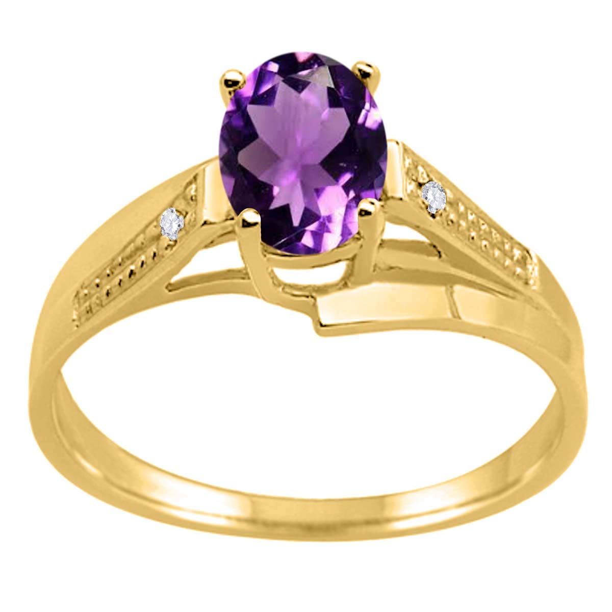 0.85 Carat Oval Amethyst & Diamond Wave Ring in 10K Yellow Gold for Women | Elegant Prong Setting | Perfect for Weddings, Anniversaries & Special Occasions | MauliJewels