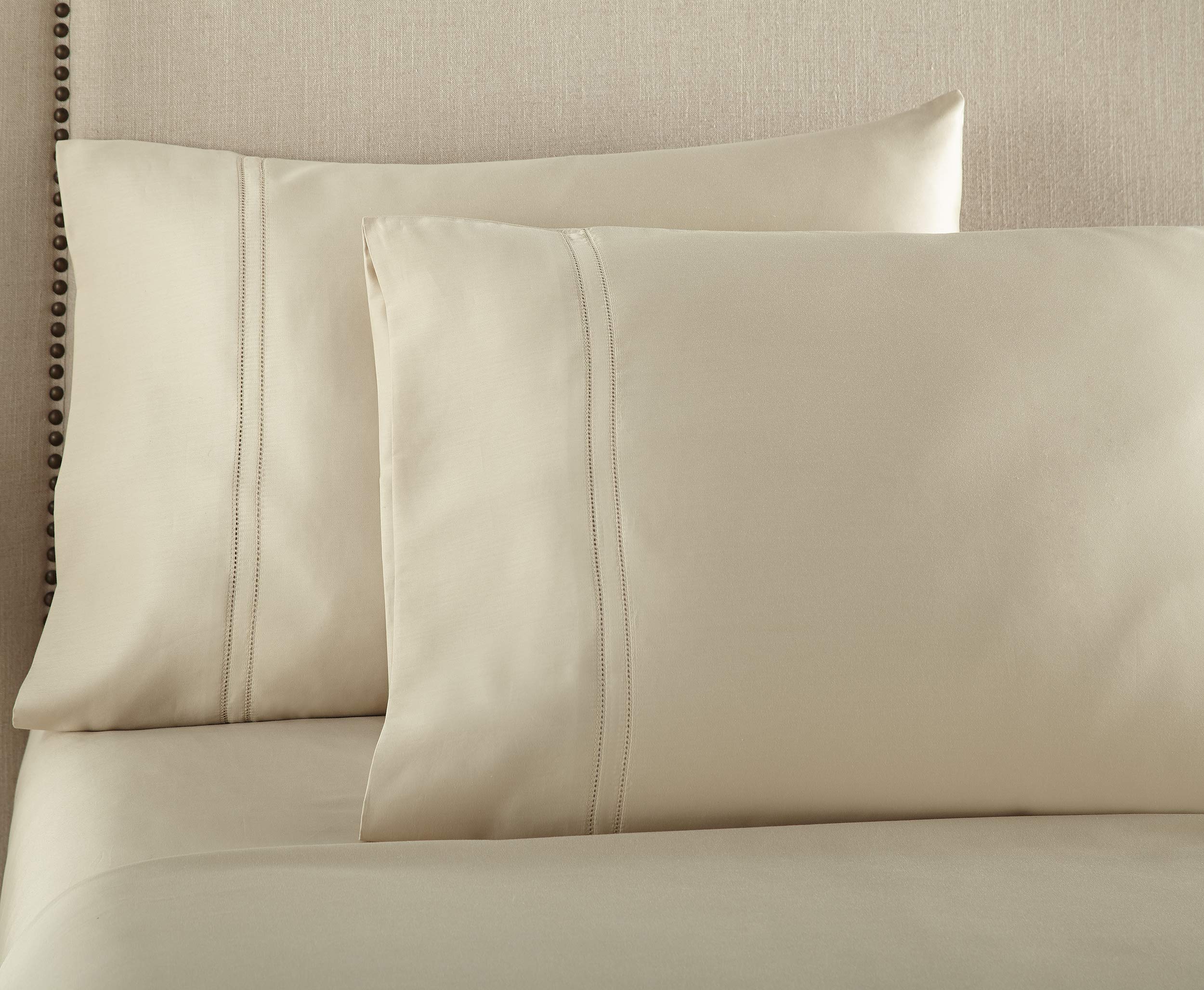 Pure Parima Luxury 100% CEA Certified Egyptian Cotton Sheet Set - Extra-Long Staple, Cooling & Breathable Queen Size Bedding with Flat Sheet, Fitted Sheet & 2 Pillowcases (Tan) - Perfect for Hot Sleepers & All-Season Comfort