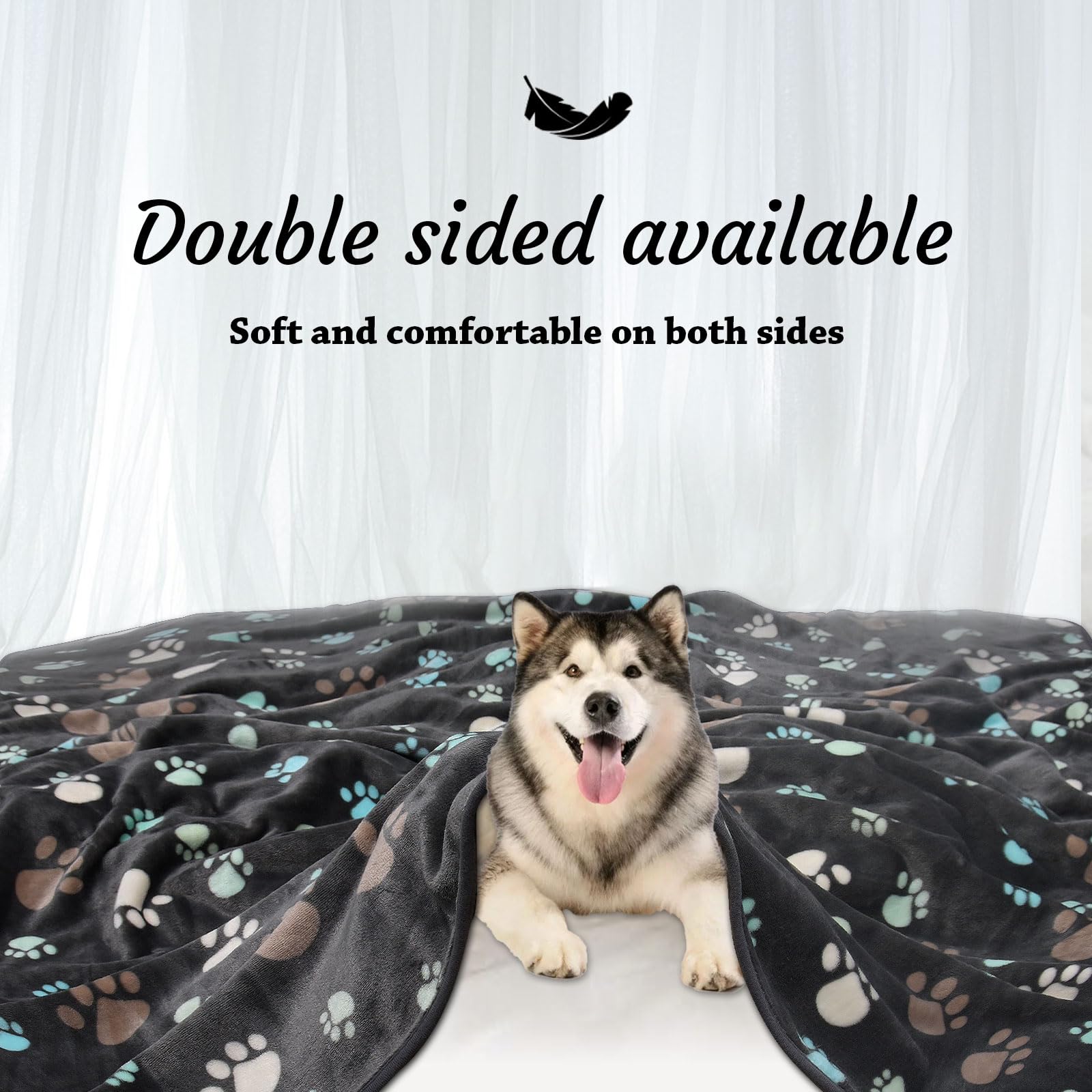 Rezutan Upgraded Dog Blankets for Large Dogs - Soft Flannel Pet Blanket Washable, Cute Paw Pattern Throw Cover for Kennel Crate Bed - Grey 40