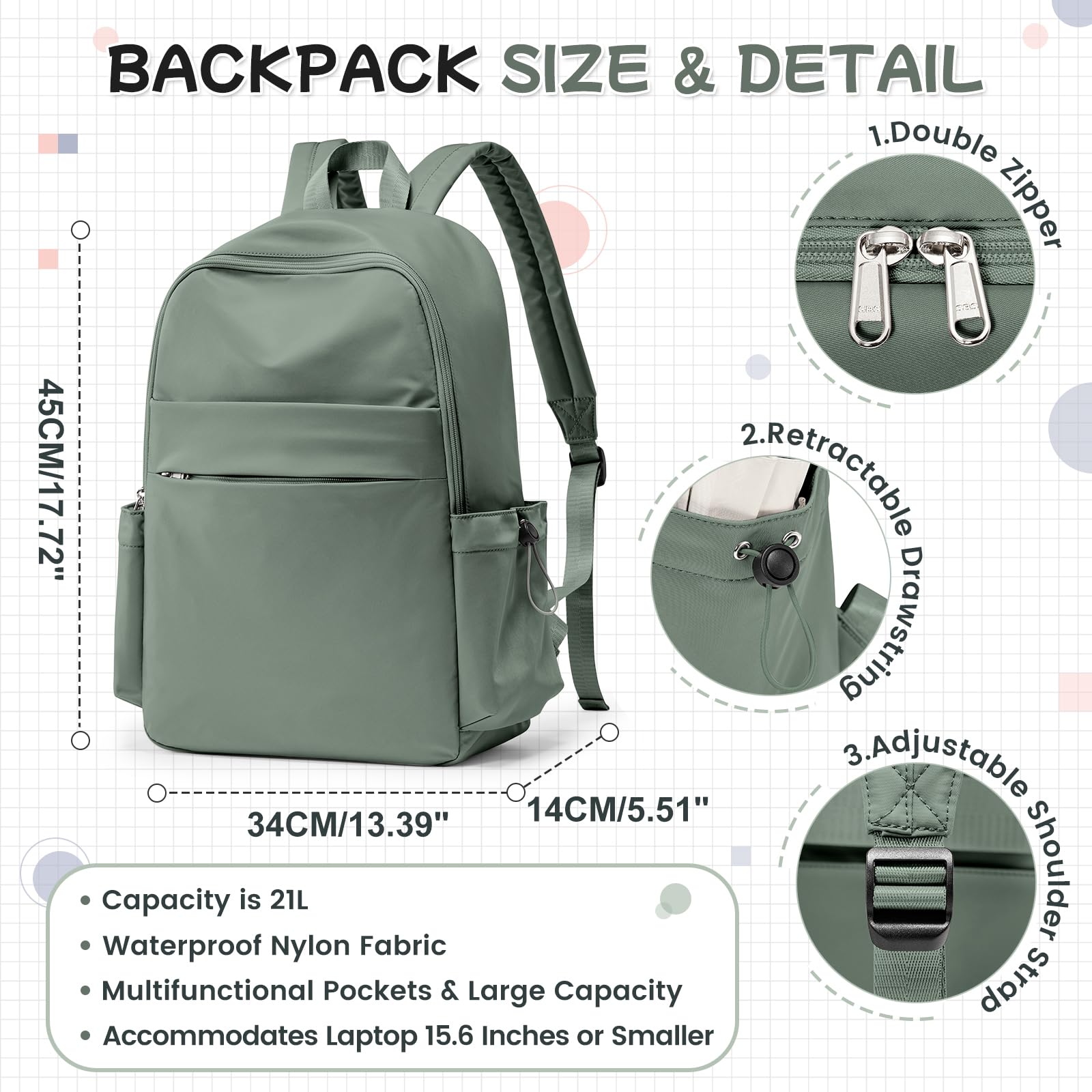 Stylish Anti-Theft Laptop Backpack for Women & Men - Durable Travel Backpack with Laptop Compartment for College, Work & Teachers - Perfect for Commuting, Business Trips & School Use - Green