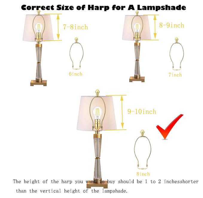 8 Inch Polished Brass Lamp Harp Holder with Finials & Saddle Base - Detachable Shade Bracket Set for DIY Table & Floor Lamps - Perfect for Living Room, Bedroom, Office Lighting Decor