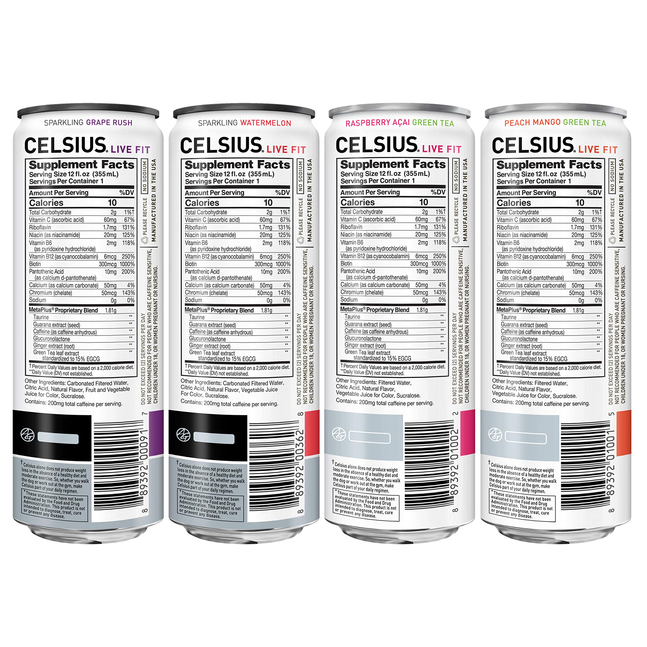 CELSIUS Fitness Drink 4-Flavor Variety Pack - Zero Sugar Energy Drinks, 12oz Slim Cans (12 Pack) - Pre-Workout & Post-Workout Hydration for Athletes & Gym Lovers