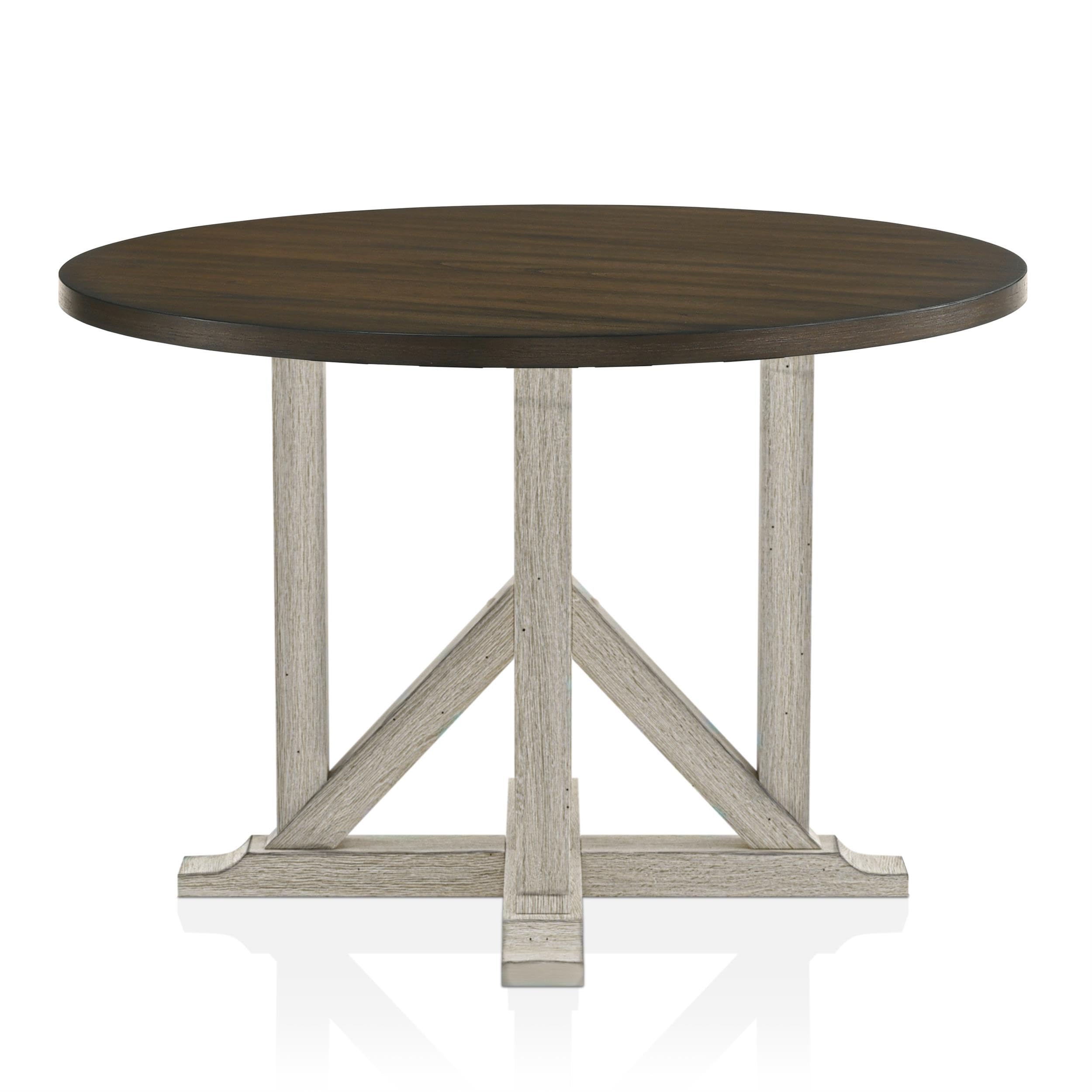Furniture of America Kadda Farmhouse Wood Round Dining Table in Antique White - Rustic Kitchen Table for Family Gatherings & Dining Rooms