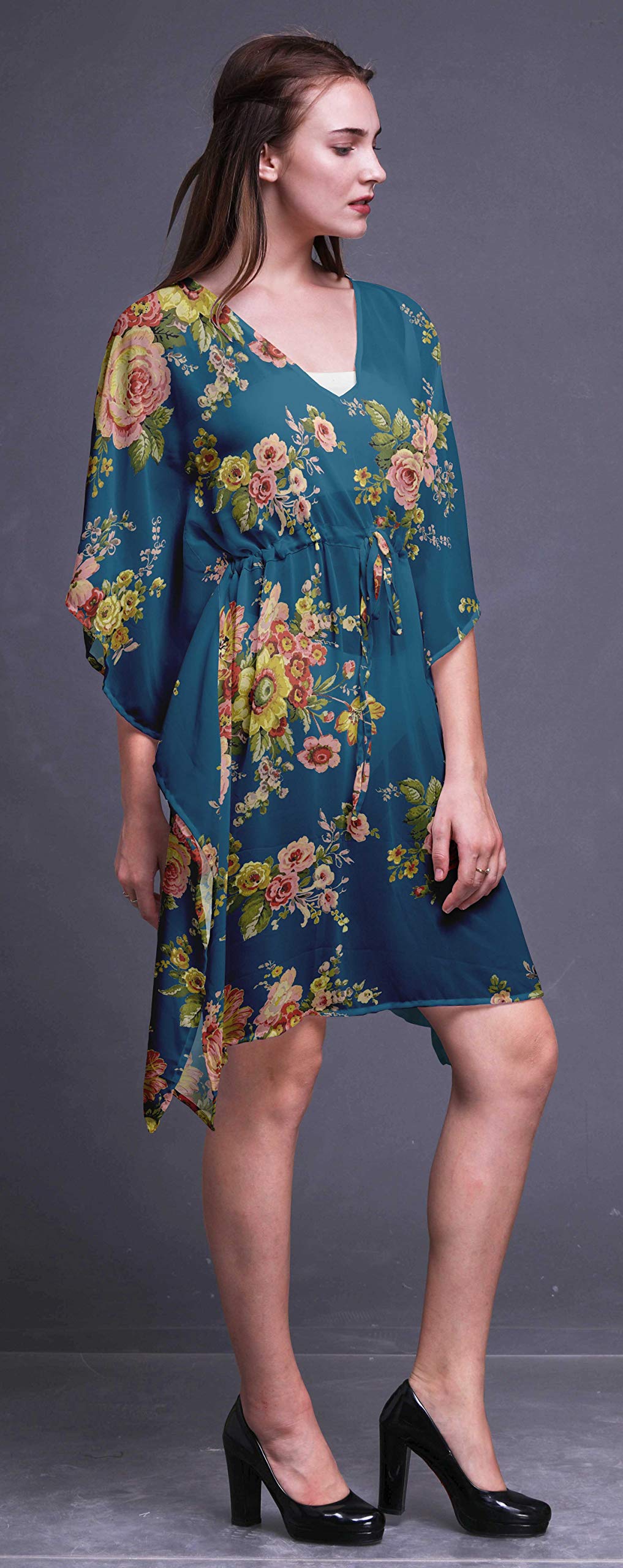 Bimba Women's Short Caftan Midi Dress - Beach Cover Up, Swimwear Wrap, Boho Kaftan for Pool, Vacation & Summer Outfits