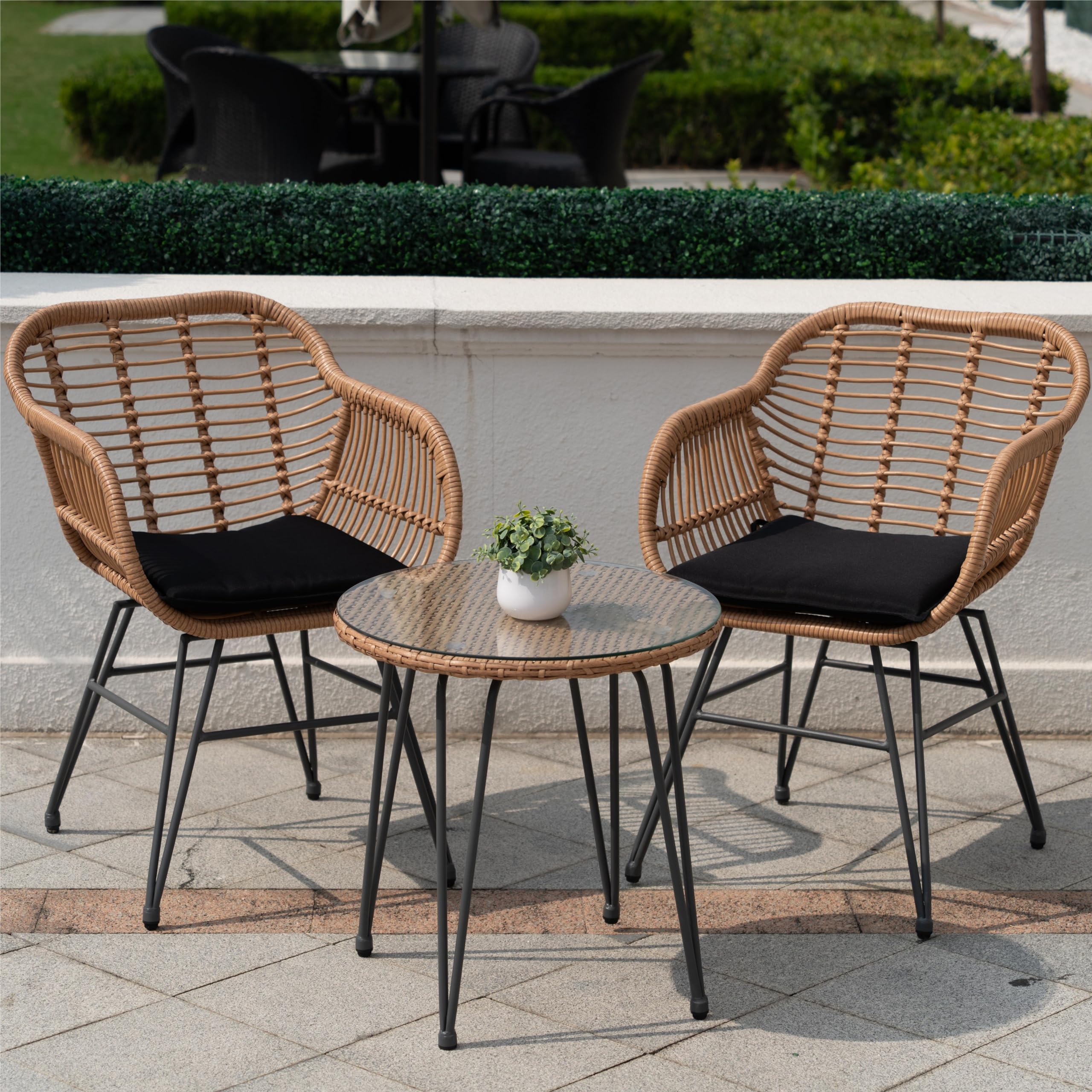 3-Piece Outdoor Wicker Patio Bistro Set with Cushions - PE Rattan Furniture for Garden, Balcony & Backyard - Perfect for Relaxing, Entertaining & Outdoor Dining