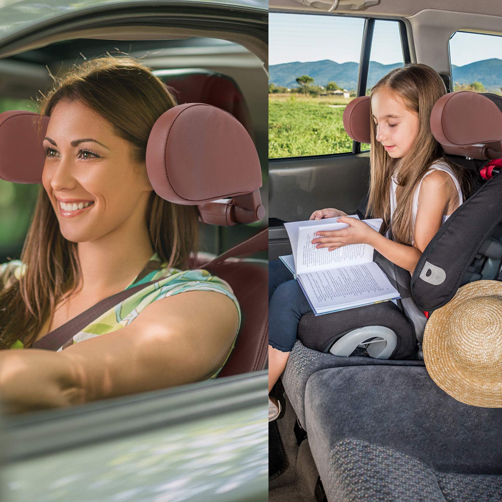 Comfortable Car Headrest Pillow for Neck & Shoulder Support - Travel Sleeping Pillow for Kids, Adults & Seniors - Perfect for Long Road Trips & Airplane Travel