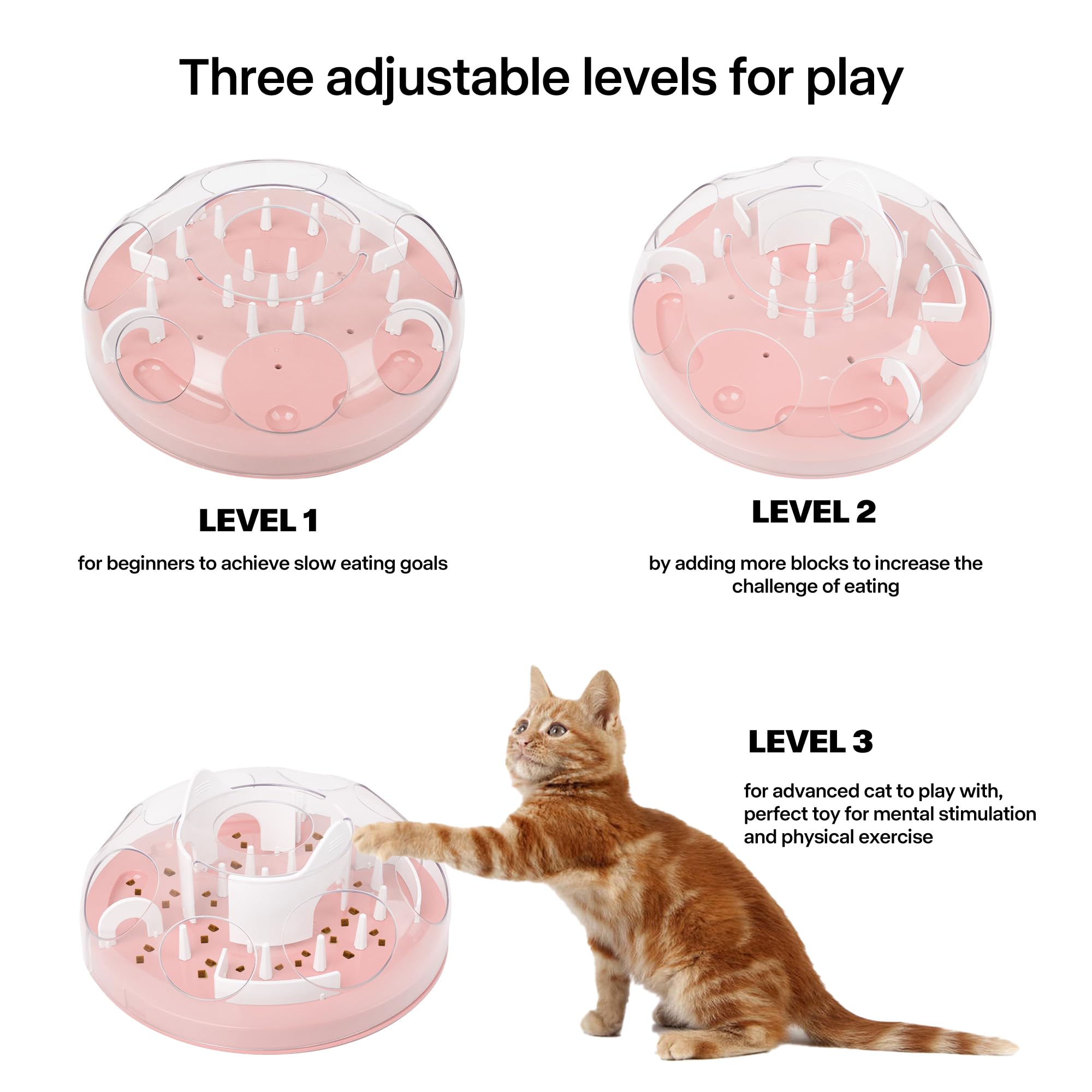 Interactive Cat Puzzle Feeder - Slow Feeder Food Dispenser Toy for Indoor Cats - Mental Stimulation & Enrichment Game - Pink - Perfect for Boredom Relief & Mealtime Fun