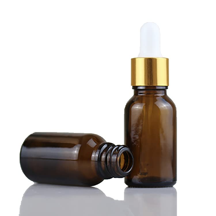 15ml Amber Glass Dropper Bottles with Gold & White Glass Droppers - 6 Pack for Essential Oils, Cuticle Oil, Body Oil & Tinctures | Perfect for DIY Skincare, Aromatherapy & Travel Size Liquids