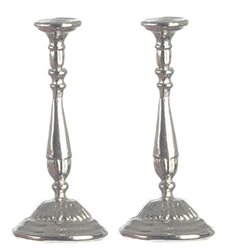 Miniature Silver Candlesticks for Dollhouse Decor - Craft Supplies