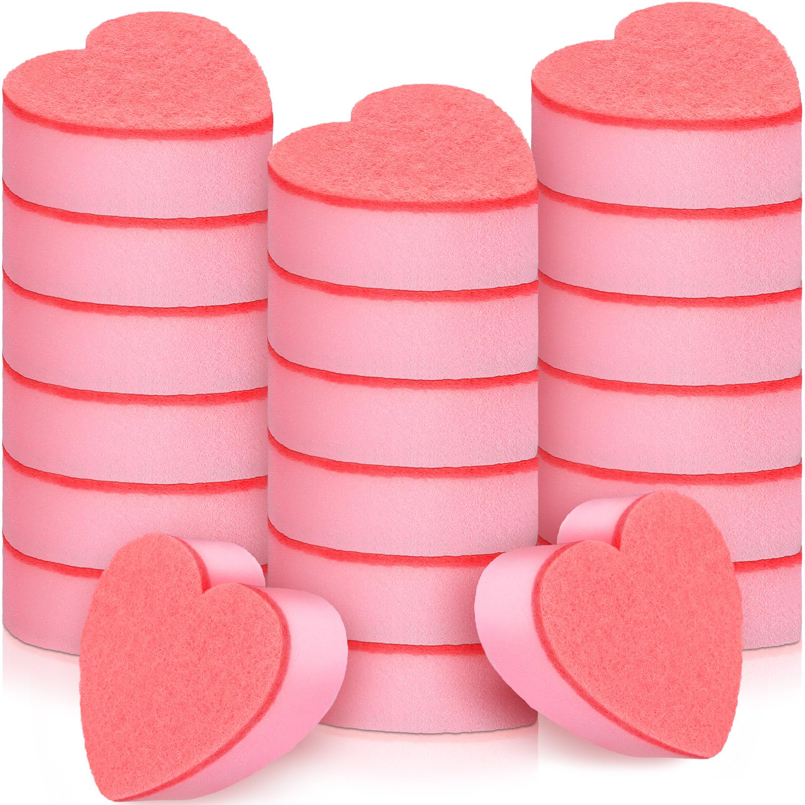 Maxcheck 20-Pack Heart-Shaped Dual-Sided Kitchen Sponges & Scrubbers - Soft & Abrasive for Washing Dishes, Pots, Pans - Valentine's Day Gift (Pink) - Perfect for Daily Kitchen Cleaning, Household Chores & Romantic Surprises
