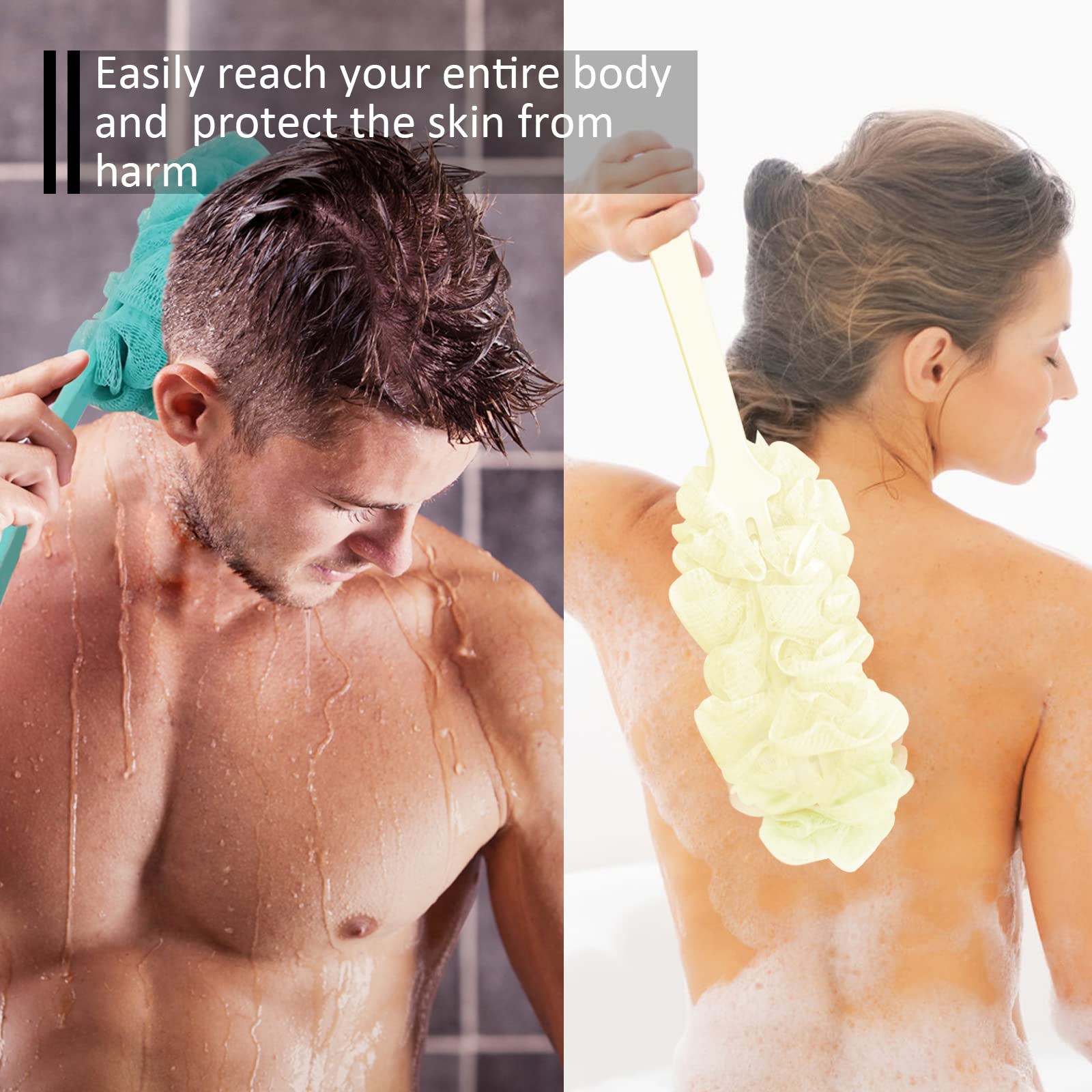 Long Handle Back Scrubber Brush for Shower - Soft Nylon Mesh Loofah Exfoliator for Women & Men - Skin Care Bath Brush with Ergonomic Design - Perfect for Exfoliating, Cleansing Hard-to-Reach Areas & Spa-Like Experience at Home