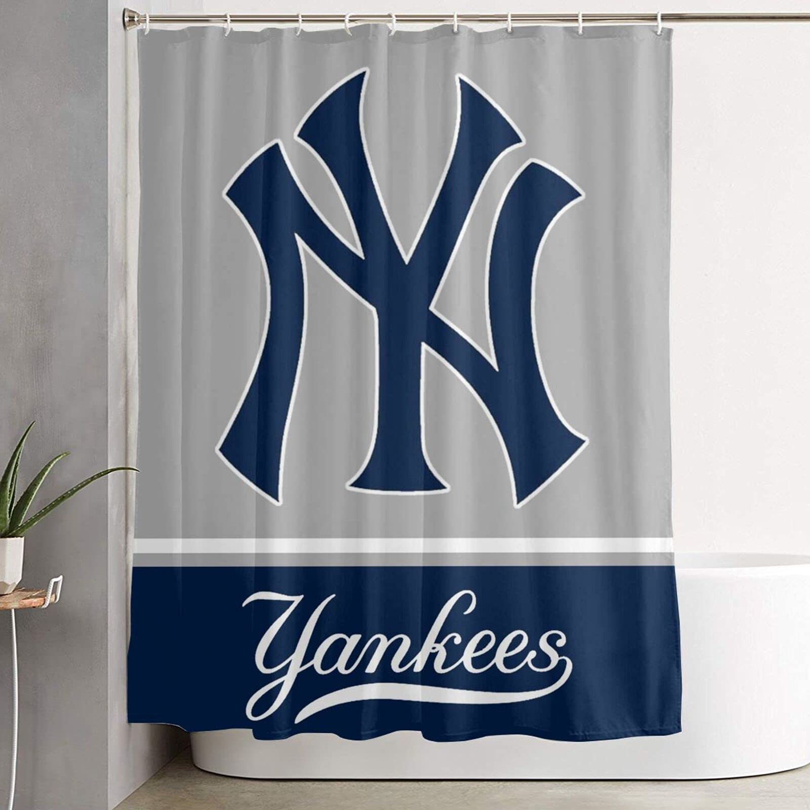 New York Yankees Shower Curtain - 60x72 Inch Waterproof Polyester Bathroom Decor with 12 Hooks - Soft & Durable for MLB Fans - Perfect for Baseball Themed Bathrooms & Gifts