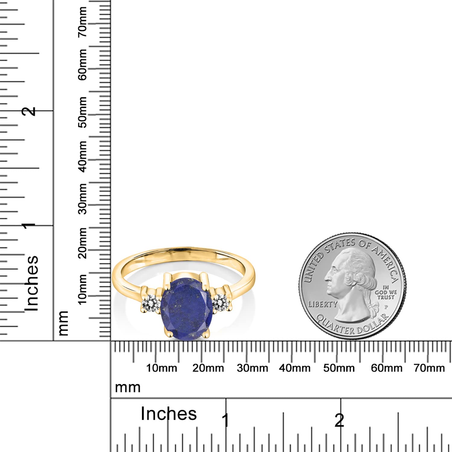 2.13 Ct Oval Blue Lapis & White Diamond Ring - 18K Yellow Gold Plated Sterling Silver Jewelry for Women - Perfect for Weddings, Anniversaries & Special Occasions