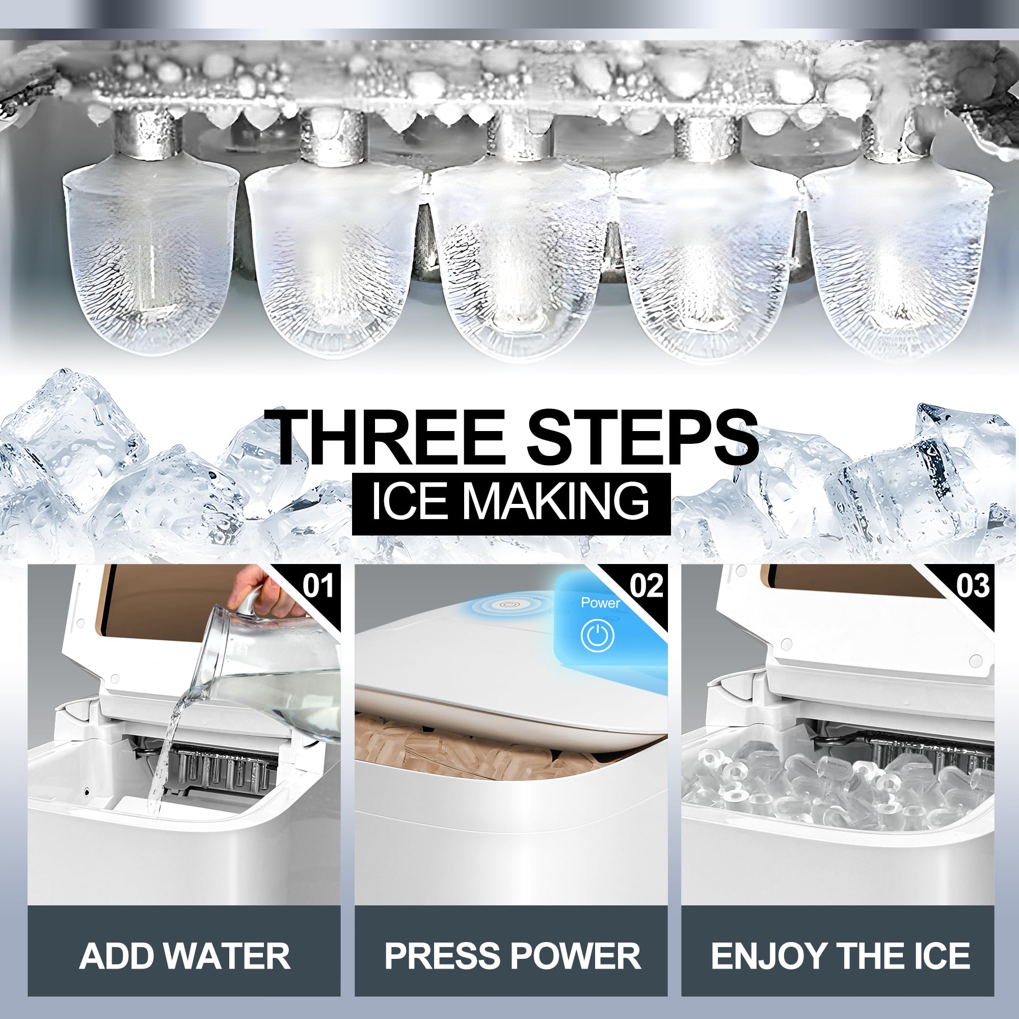 Portable Countertop Ice Maker Machine with App - 33lbs/24H Chewable Pebble & Bullet Ice in 6-8 Mins, 30 Min Self-Cleaning, 2 Ice Sizes - Perfect for Home, Office, Bar, RV & Outdoor Parties (White)