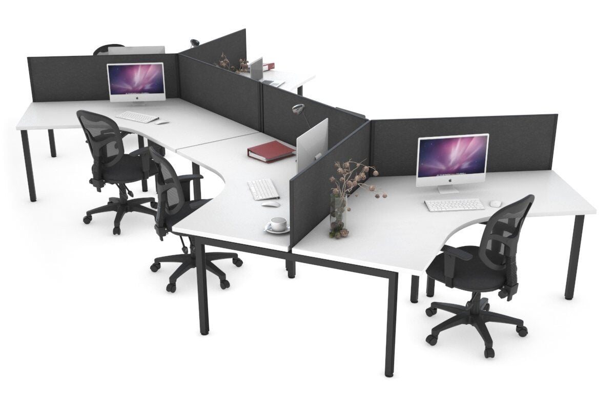 Quadro Square Legs 3-Person 120° Office Workstation - Modular Desk System for Collaborative Workspaces & Team Projects