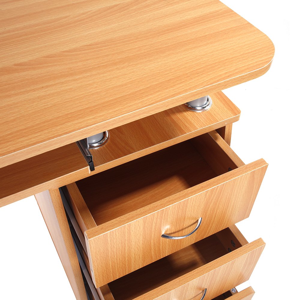 Wooden Computer Desk with Drawers & Keyboard Tray - Spacious Writing Study Table for PC, Laptop & Notebook - Perfect for Home Office, Gaming Setup & Remote Work
