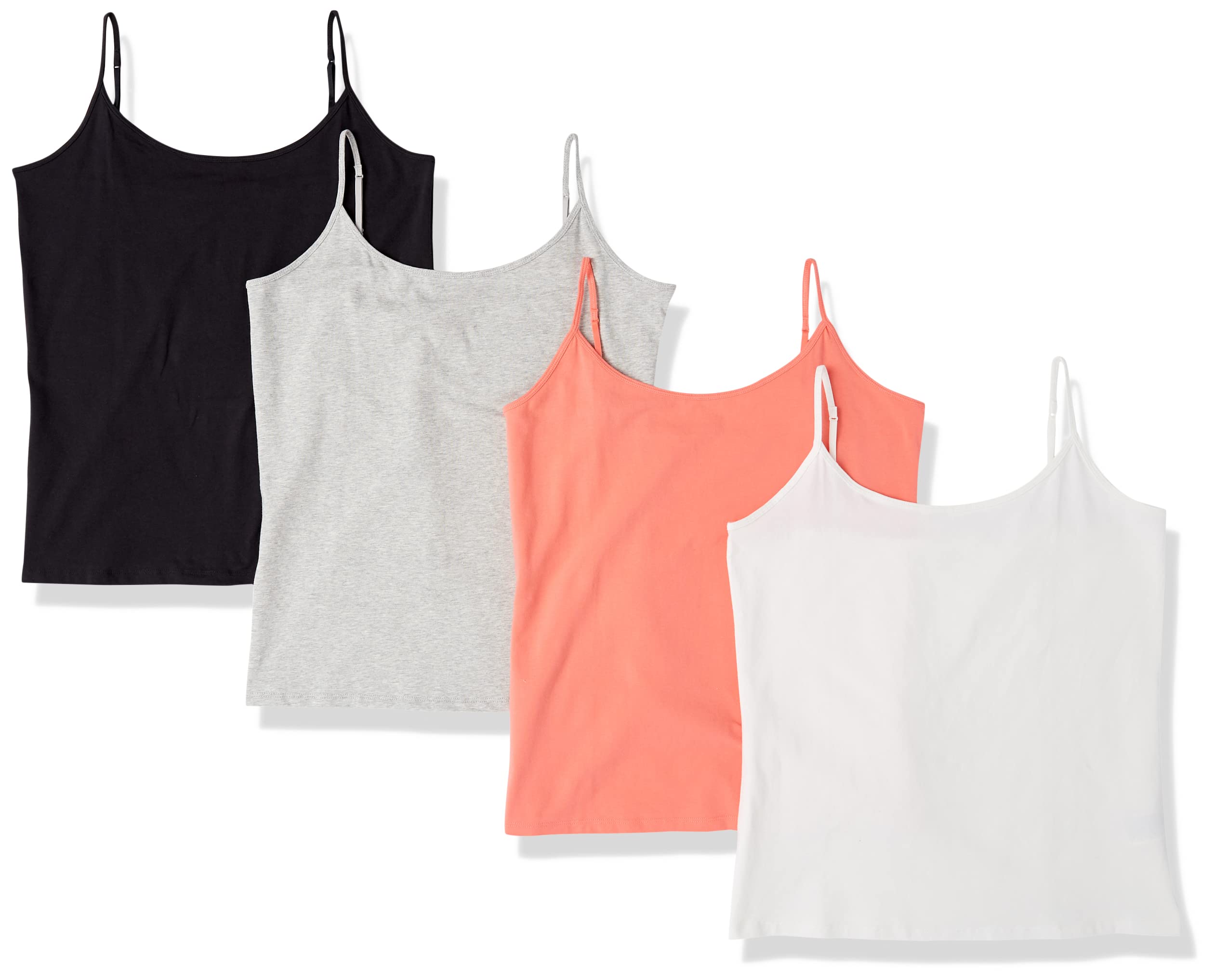 Amazon Essentials Women's Slim-Fit Camisole Tank Tops - 4 Pack | Soft Stretch Comfort for Layering, Sleep & Everyday Wear | Basic Undershirts for Work, Yoga & Casual Outfits