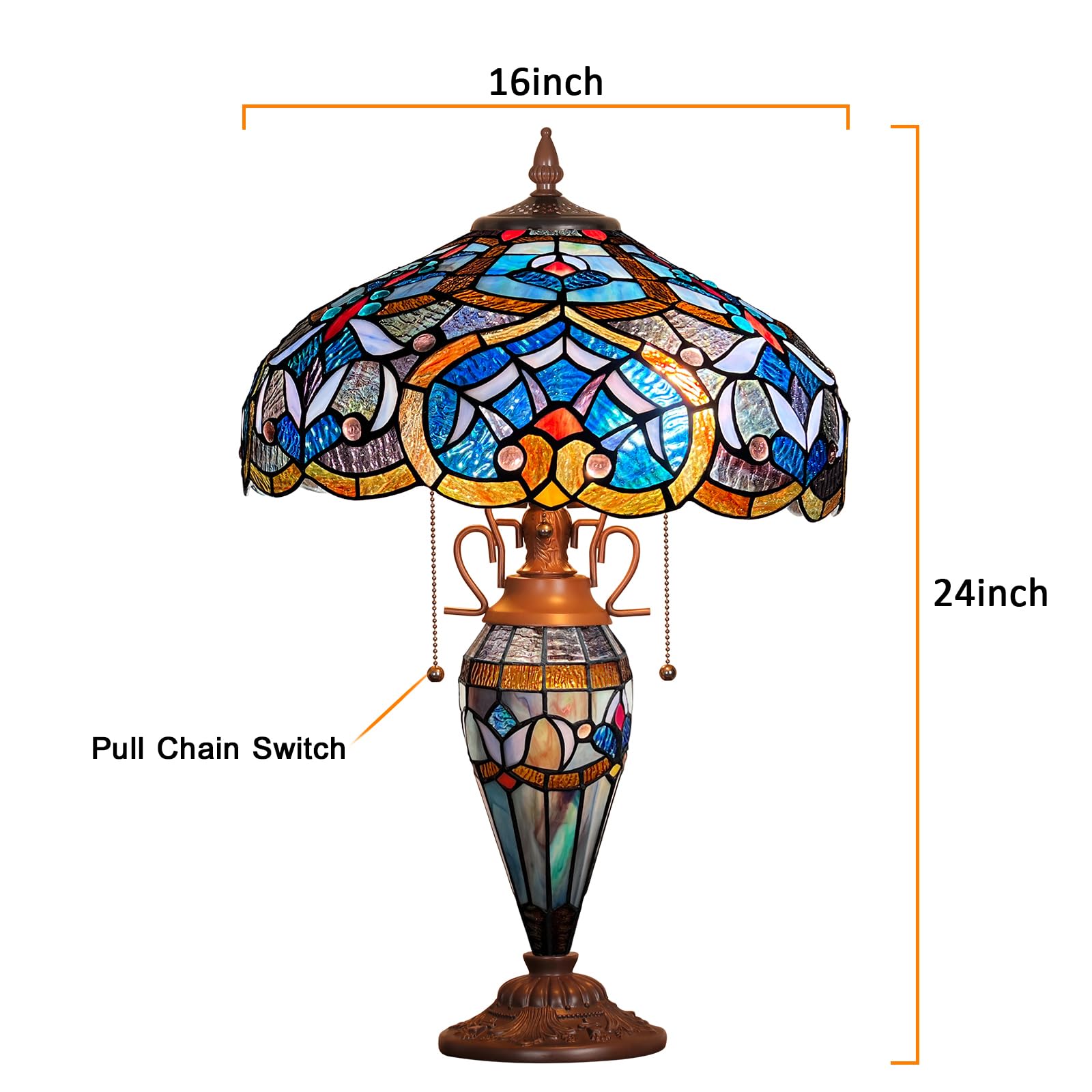 Tiffany Style Stained Glass Table Lamp - 16x16x24 Inches 3-Light Capulina Desk Lamp with Mother-Daughter Vase Flower Design for Home Office, Bedroom & Living Room - Perfect Reading Light & Decorative Accent