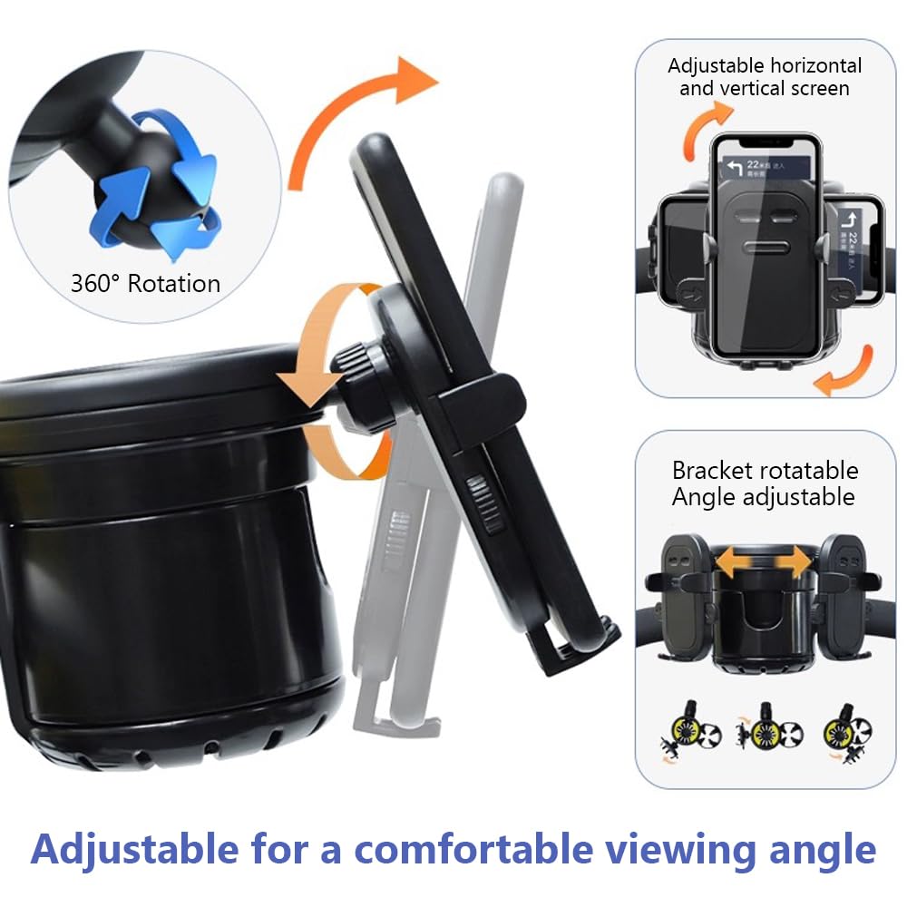 Adjustable 2-in-1 Cup Holder & Phone Bracket for Wheelchair, Scooter, Walker, Rollator - Universal Drink Bottle Holder Accessory (Black) - Perfect for Mobility Aid Users On-the-Go