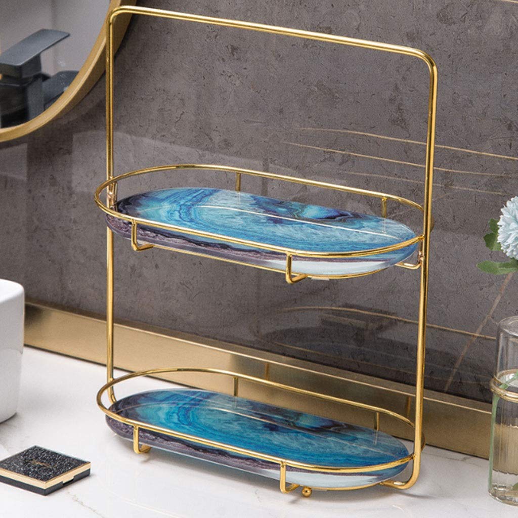 2-Tier Makeup Organizer Shelf with Removable Glass Tray - Wire Cosmetic Storage Basket for Vanity, Dresser, Countertop & Bathroom - Perfect for Organizing Lipsticks, Brushes & Skincare Products (Size A)