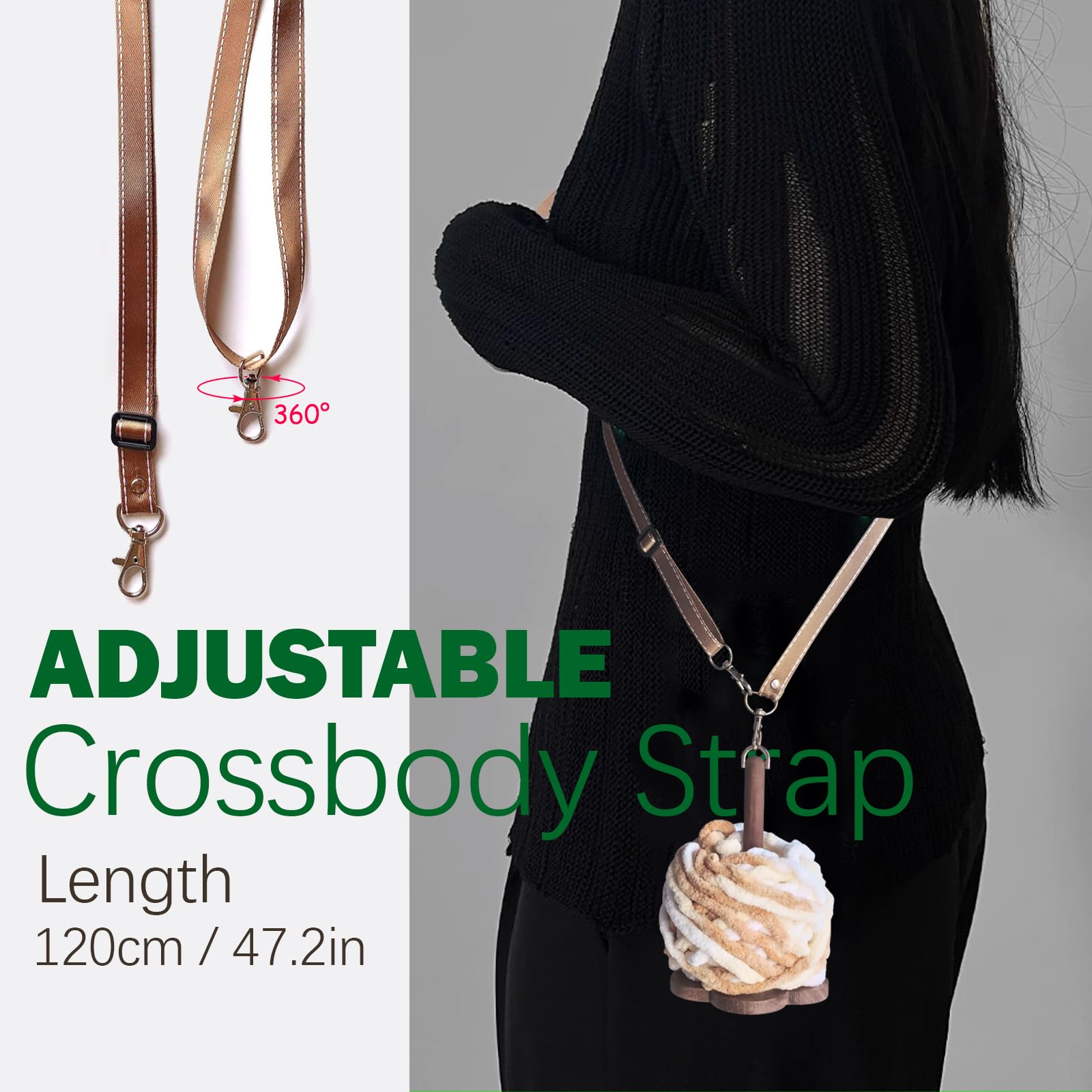 Portable Wrist Yarn Holder with Crossbody Strap - Solid Wood Yarn Spinner for Crocheting & Knitting - Yarn Organizer Storage for Craft Lovers - Perfect for Travel, Home Crafting & DIY Projects