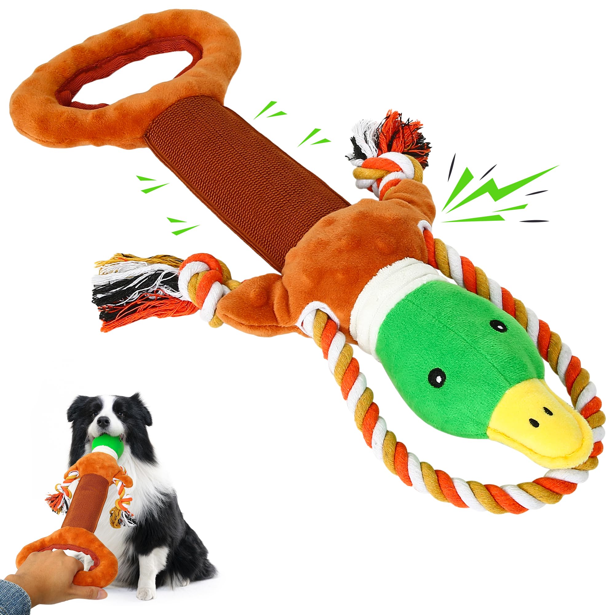 IOKHEIRA Squeaky Plush Dog Toys for Large & Medium Dogs - Cotton & Crinkle Paper Duck Chew Toy for Tug of War, Fetch Game | Durable Pet Toys for Indoor & Outdoor Playtime