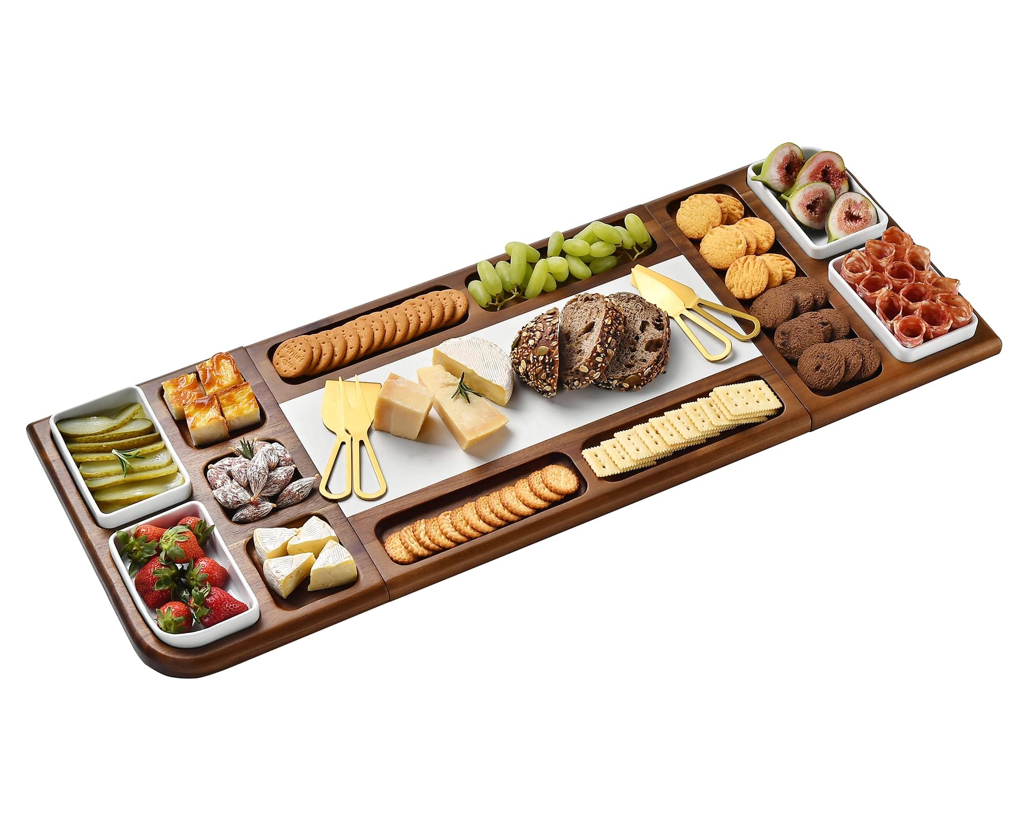 Premium Marble Charcuterie Board with Magnetic Cheese & Meat Tray - Double-Sided Serving & Cutting Board - Elegant Gift for Weddings, Parties & Holidays - Durable & Stylish Kitchen Accessory