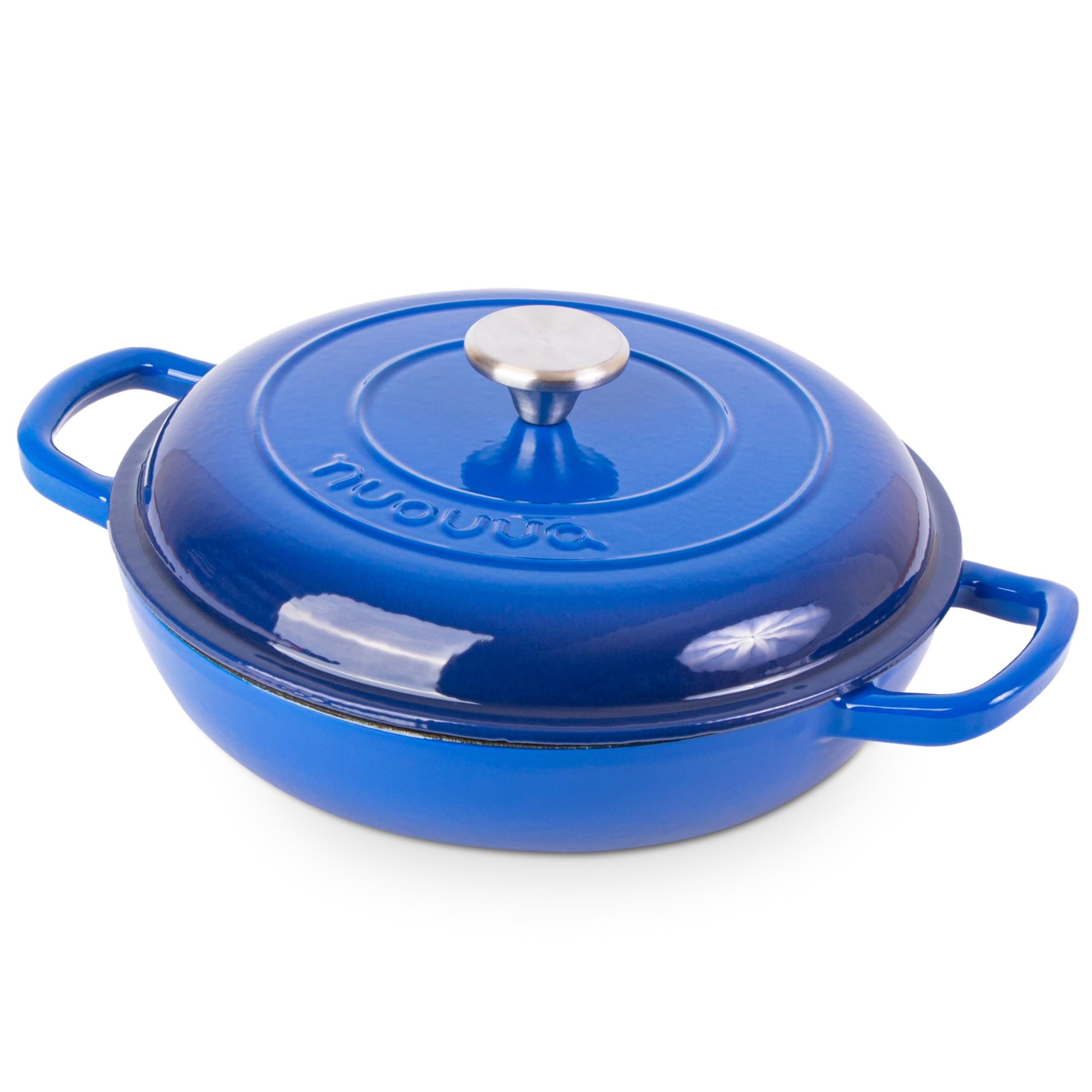 Nuovva 2.3-Quart Enameled Cast Iron Dutch Oven with Lid - Nonstick, Oven & Stovetop Safe up to 500°F - 26cm Dark Blue Casserole Pot for Braising, Stewing & Baking - Durable Enameled Cookware for Kitchen & Camping
