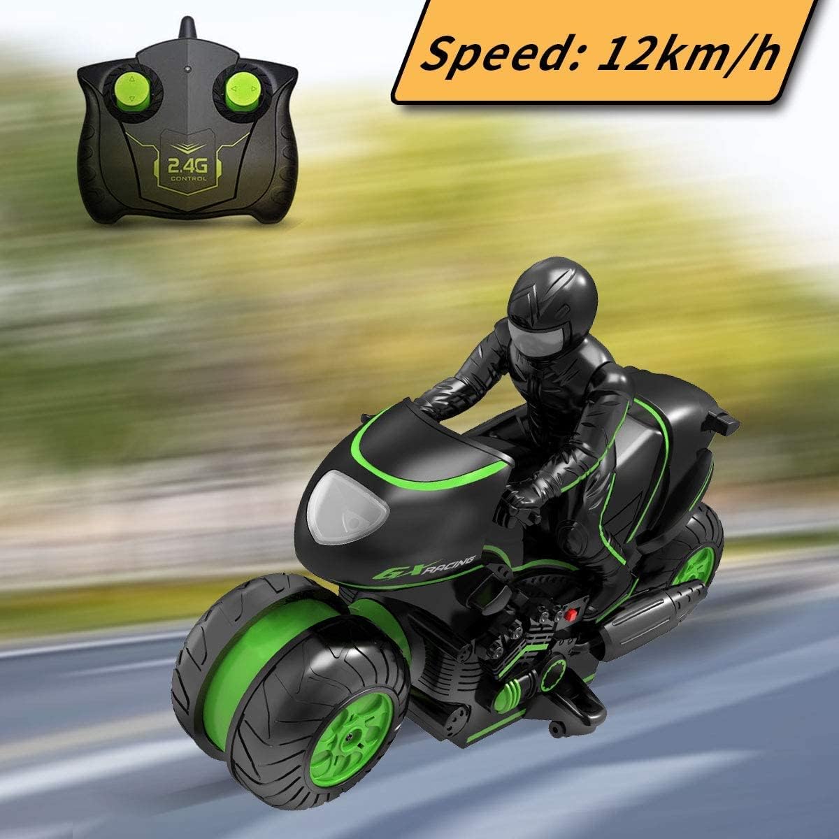 RC Motorcycle Toy - 360° Spinning Wheels Stunt Bike with 2WD High Speed & Drift Function - Remote Control Car for Kids Boys Girls - Perfect for Outdoor Play & Birthday Gifts (Green)