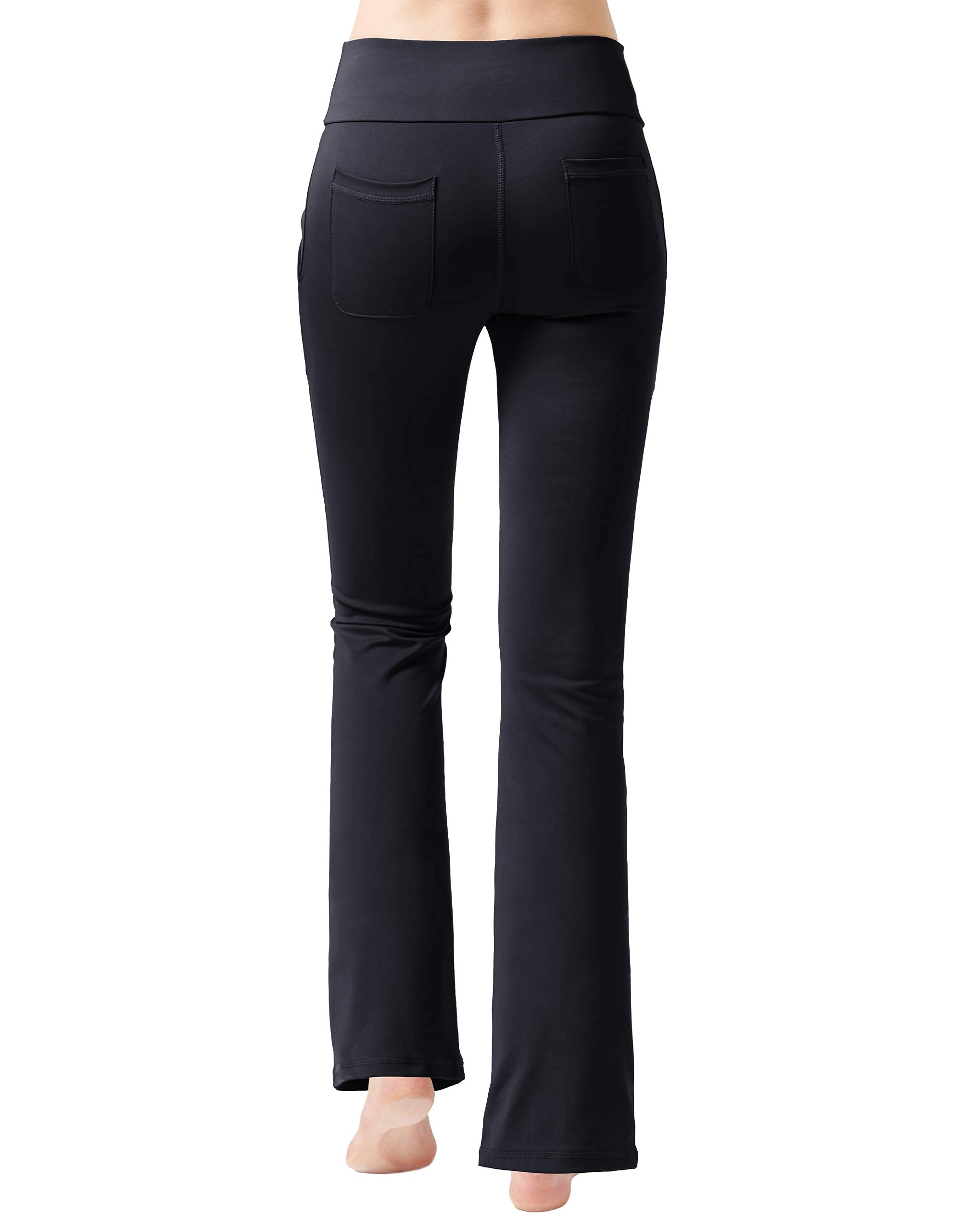 Nuveti Women's High Waisted Bootcut Yoga Pants with 4 Pockets - Tummy Control Workout & Work Pants - Stretchy Bootleg Dress Pants for Yoga, Gym, Office & Casual Wear