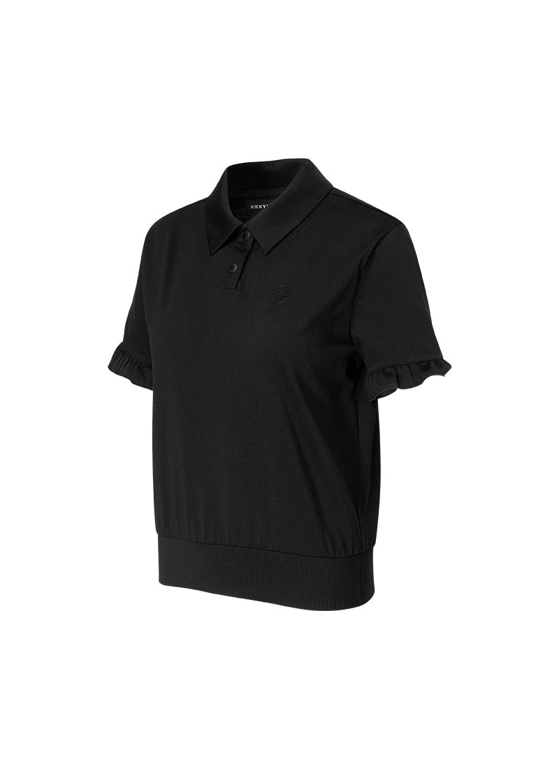 Women's Ruffle Sleeve Polo Shirt - Short Sleeve Cotton Blend Casual Top for Summer | Perfect for Office, Date Night & Weekend Outings