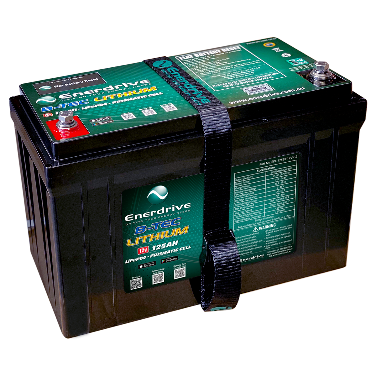Enerdrive B-TEC 12V 125Ah G2 Lithium Battery - High Performance Deep Cycle Battery for RVs, Boats & Solar Systems - Best Price Guaranteed