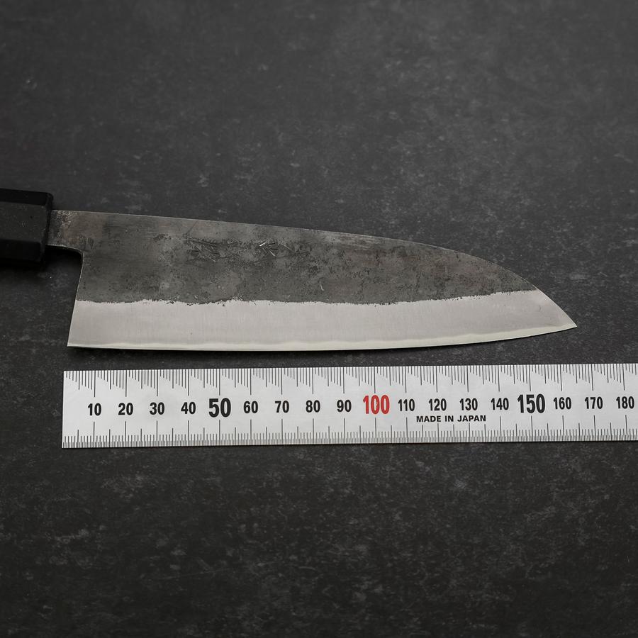 Premium Santoku Knife 165mm - Japanese Blue Steel #2 with Stainless Clad & Kurouchi Finish - Ergonomic Rubber Handle - Perfect for Slicing, Dicing, and Chopping Vegetables, Meat, and Fish