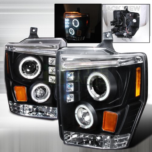 Halo LED Projector Headlights Black - Compatible with 2008-2010 Ford F250 Super Duty | High-Performance Lighting for Night Driving & Off-Road Adventures