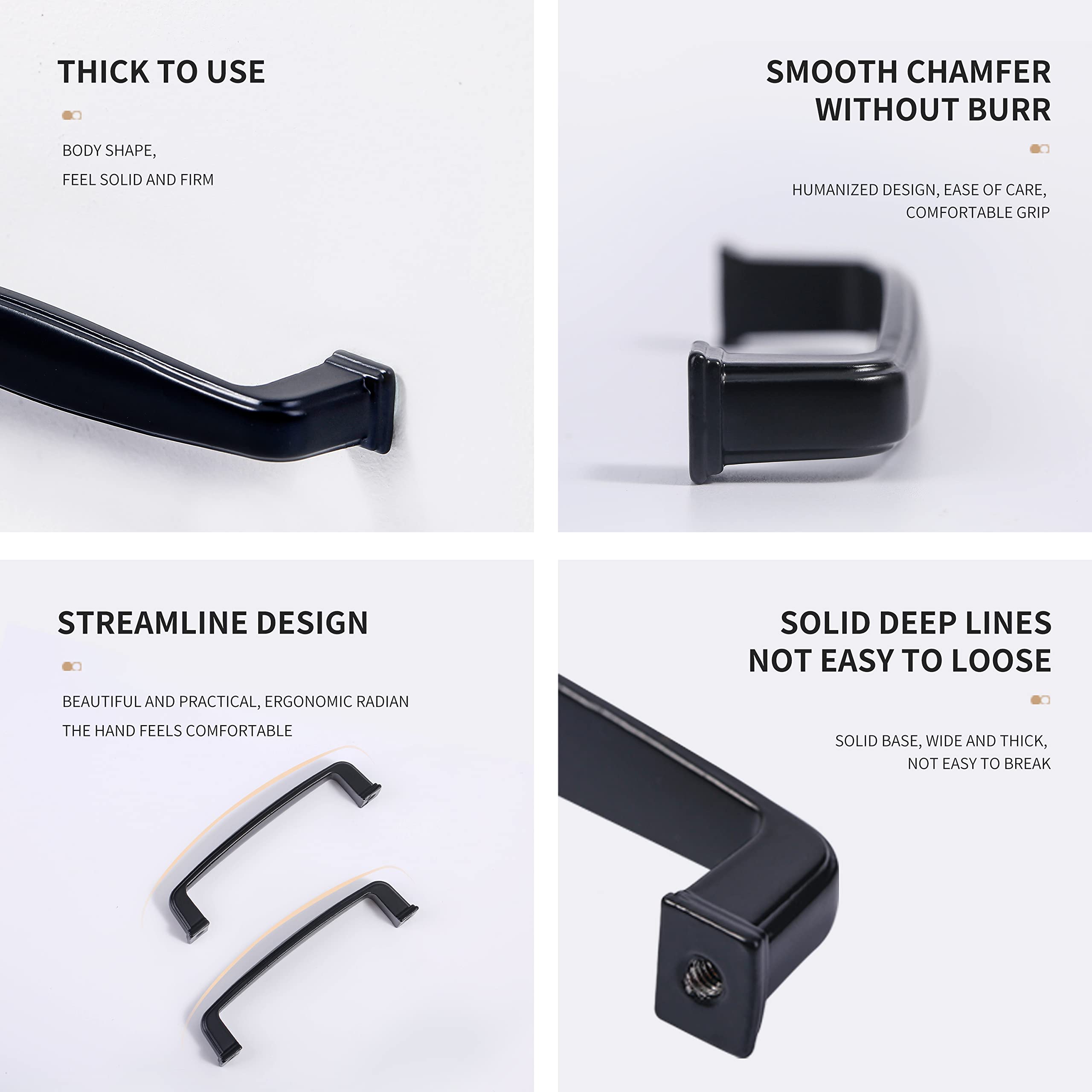8 Pack Matte Black Kitchen Cabinet Handles - 4.2 Inch Drawer Pulls for Cabinets, Dressers & Bathroom Doors (3-4/5