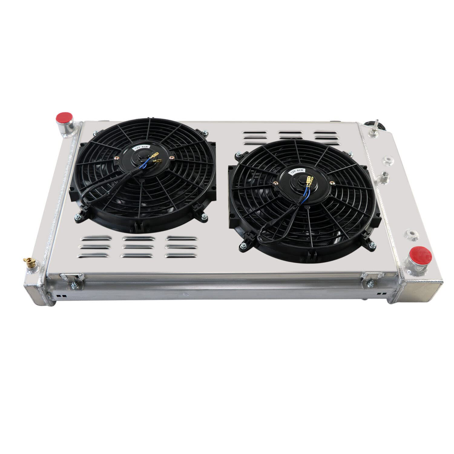 AlloyWorks CC162 4-Row Core Aluminum Radiator with Fan Shroud & Relay Kit - Compatible with 1970-1987 Chevy Blazer C/P/G/K Series, 1975-1988 Oldsmobile Cutlass, 1975-1987 Buick Models (AT/MT) - High Performance Crossflow Cooling System for Off-Roading & Classic Car Restoration