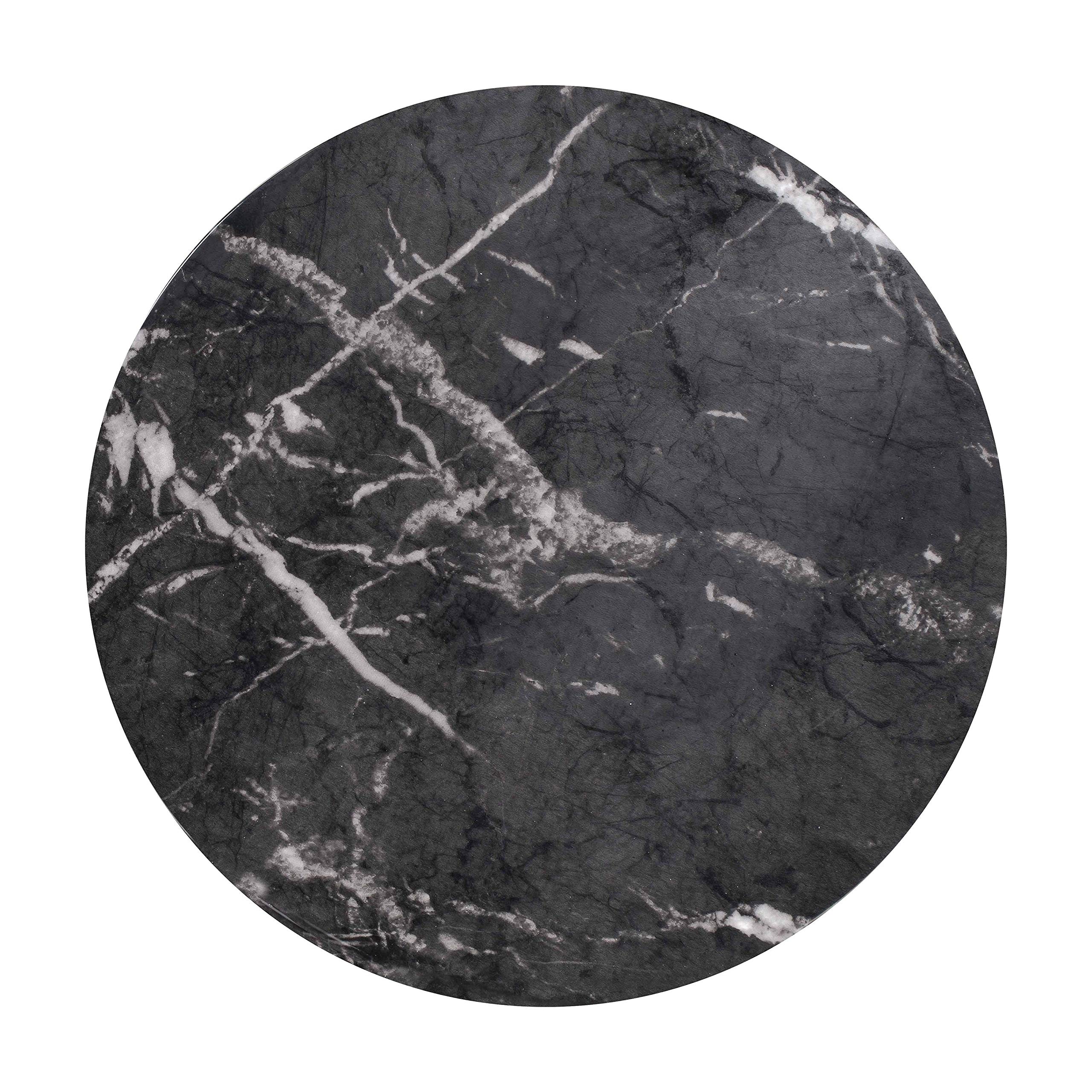 Glamorous Black Marble Side Table - Round Handmade Concrete Accent Table with Glossy Finish | Perfect for Living Room, Bedroom & Office Decor
