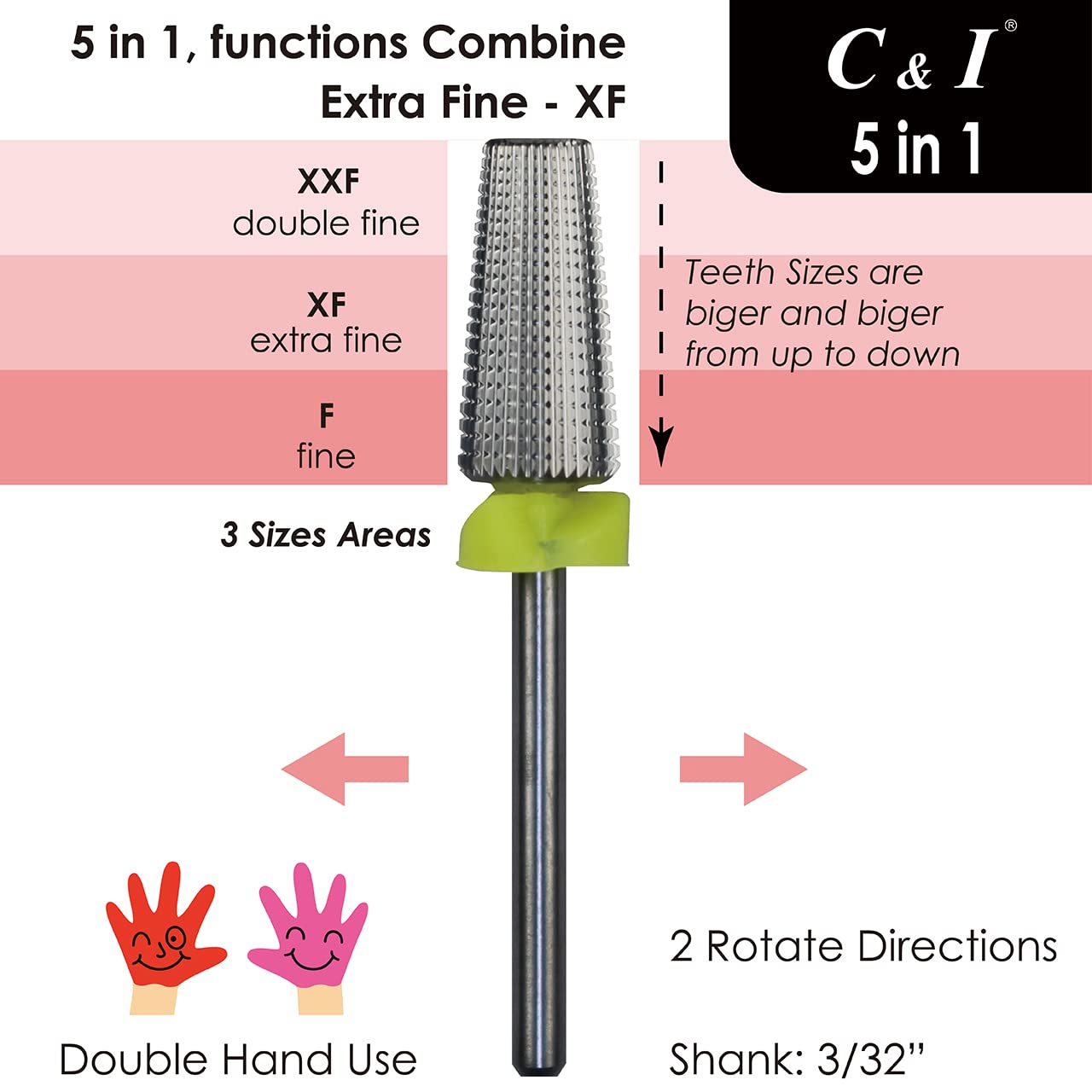 Professional 5-in-1 Multi-Function Tapered Nail Drill Bit for Manicure Machines | Electric Nail File for Acrylic, Gel & Natural Nails | Salon & Home Use | Perfect for Nail Art, Polish Removal & Cuticle Care (XF)