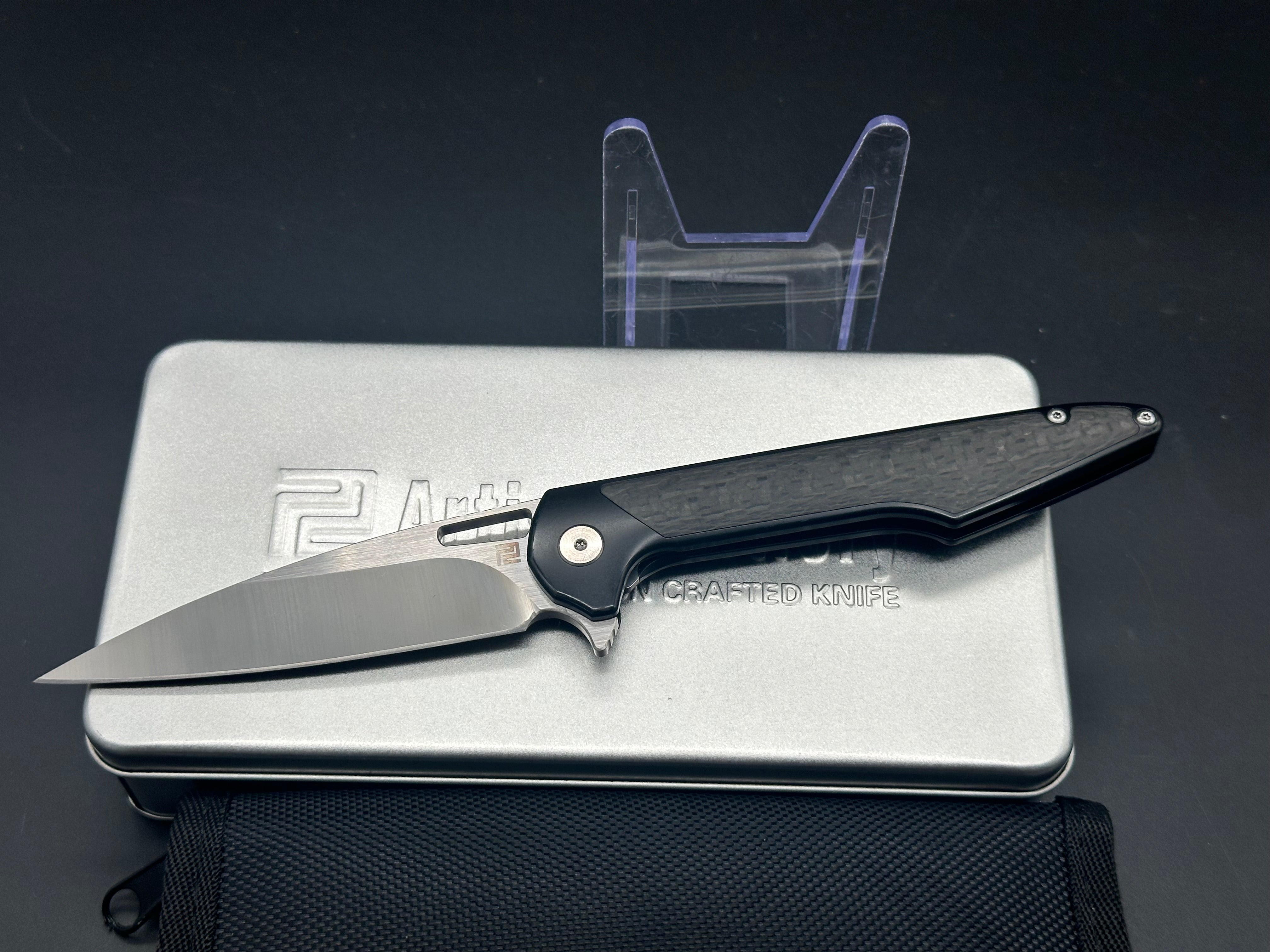 Artisan Cutlery Archaeo Frame Lock Flipper Knife - Black Titanium & Carbon Fiber - EDC Pocket Knife for Outdoor Camping, Hiking & Everyday Carry