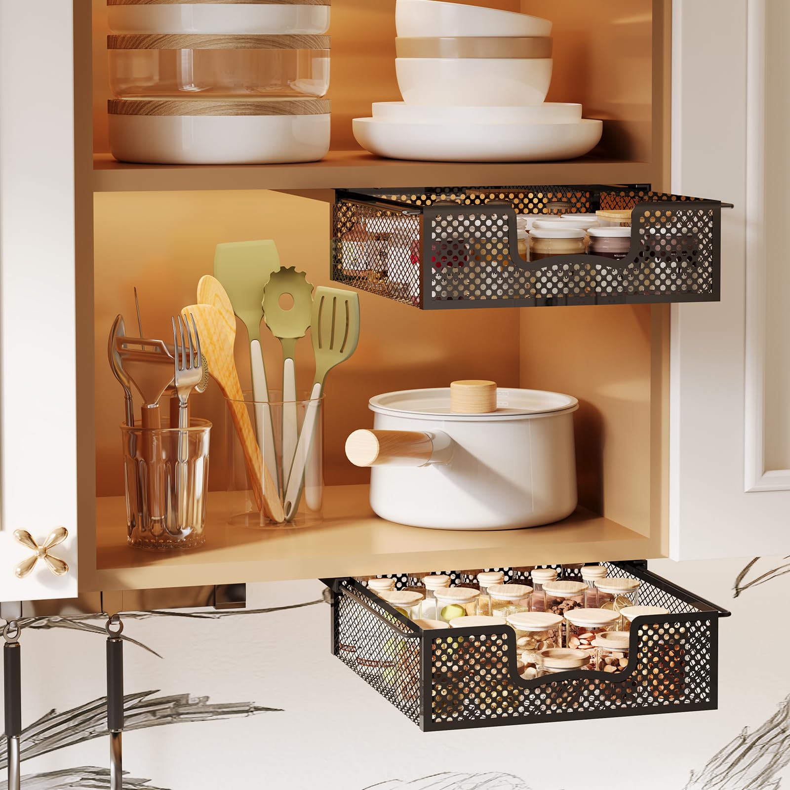 JKsmart 2-Pack Hanging Pullout Drawer Basket - Under Shelf Wire Organizer for K-Cups & Coffee Pods - Space Saving Kitchen Storage for Counter, Pantry & Cupboard - Perfect for Small Spaces & Coffee Stations