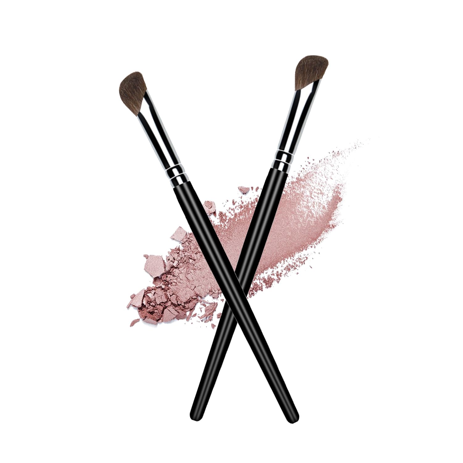 2PCS Professional Eyeshadow Brush Set - Soft Pony Hair, Sickle Shape for Blending & Contouring - Black Wooden Handle Makeup Brushes for Eyeshadow, Nose Contour & Highlighting